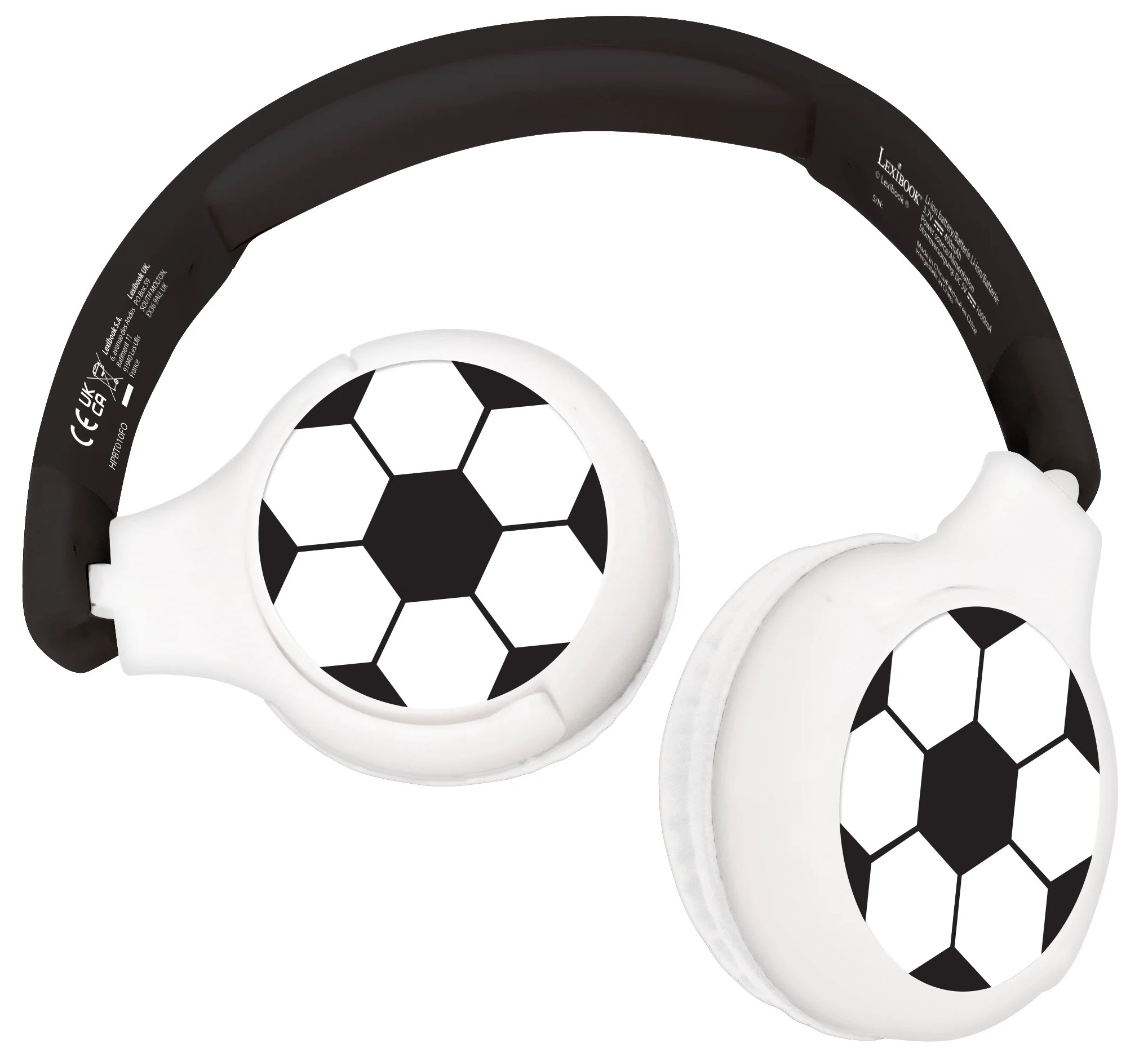 Căști wireless pentru copii Lexibook - Football HPBT010FO, negru/alb