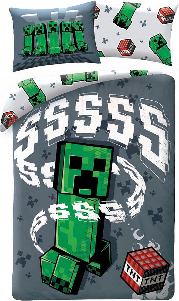 Set lenjerie de pat pentru copii  Minecraft 324 Creeper Sss