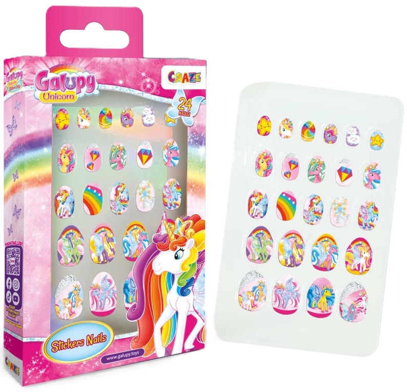 Autocolante pentru manichiură pentru copii Craze - Unicorn, 24 buc