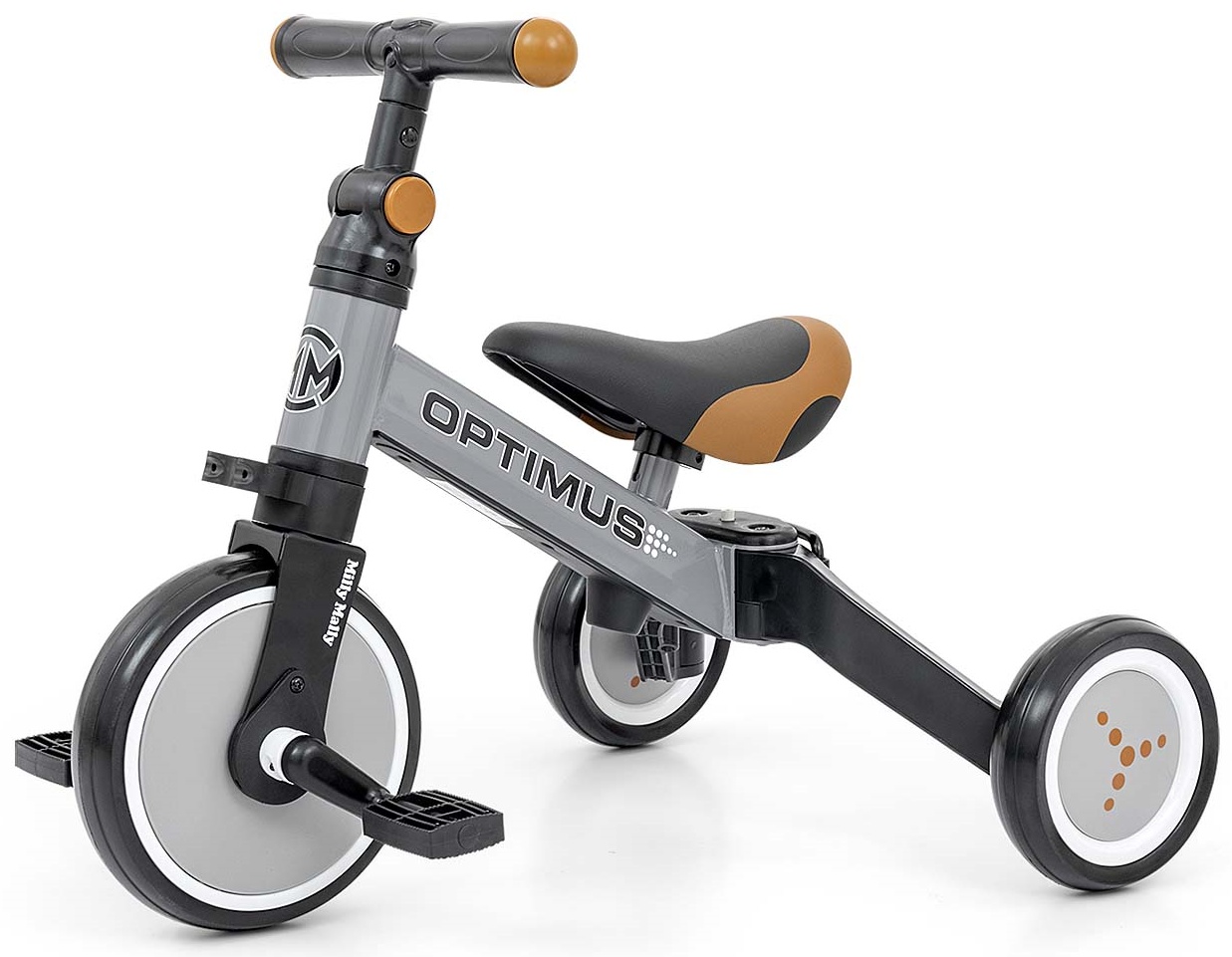 Bicicleta pentru copii Milly Mally - Optimus, 3 in 1, Gri