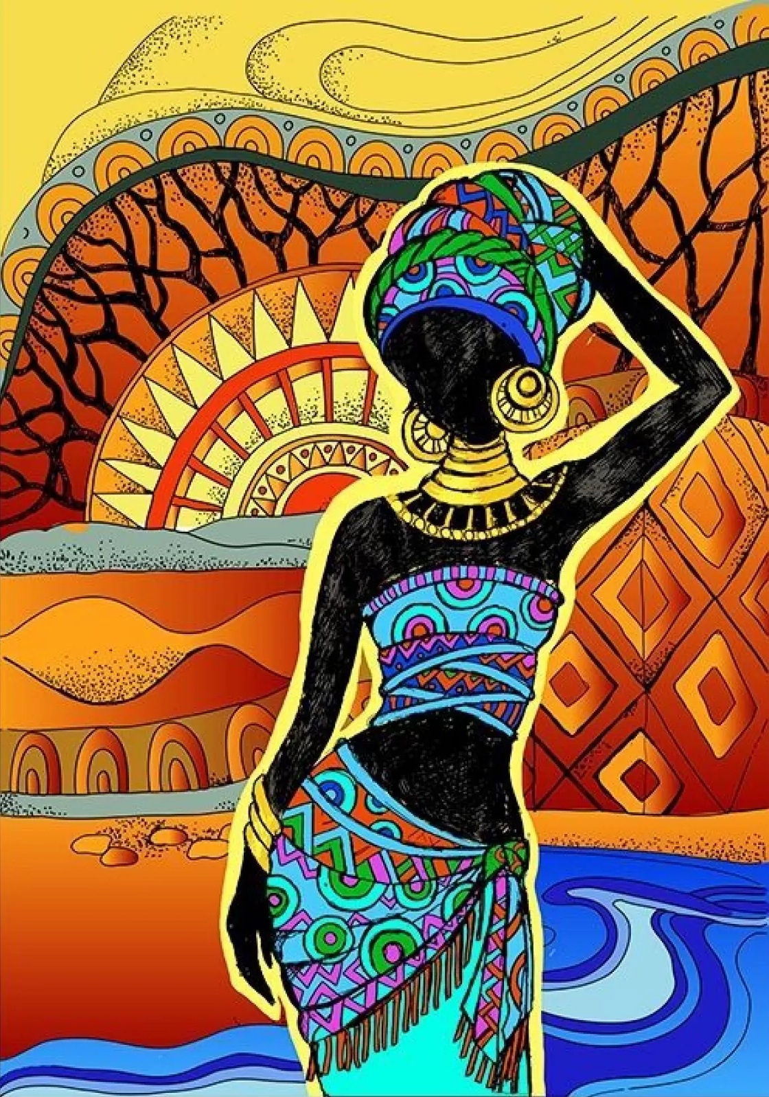 Pictură mozaic cu diamante  MagicArt - Femeie africană, 30 x 40 cm, cu mărgele rotunde