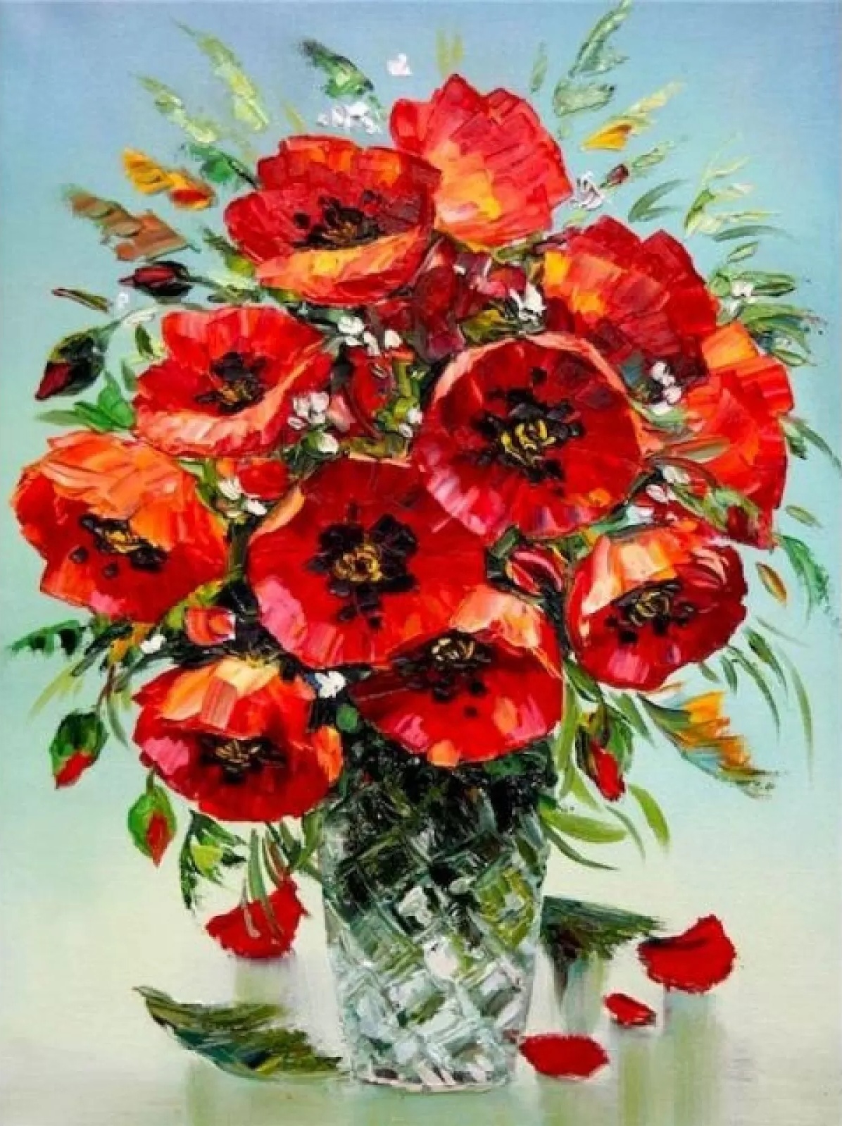 Tapiserie cu diamante  MagicArt - Buchet de maci, 40 x 50 cm, cu mărgele rotunde