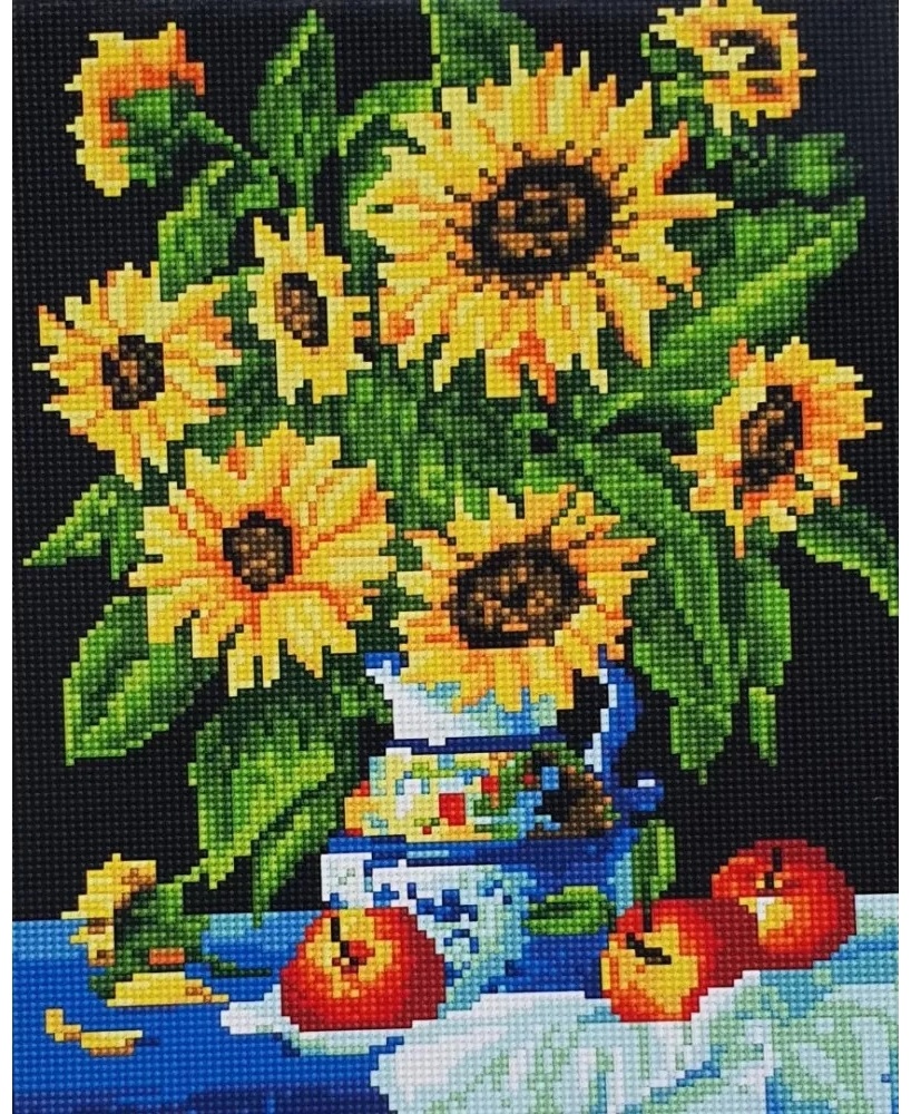 Goblen diamant MagicArt – Buchet de floarea-soarelui, 30 x 40 cm, cu mărgele rotunde