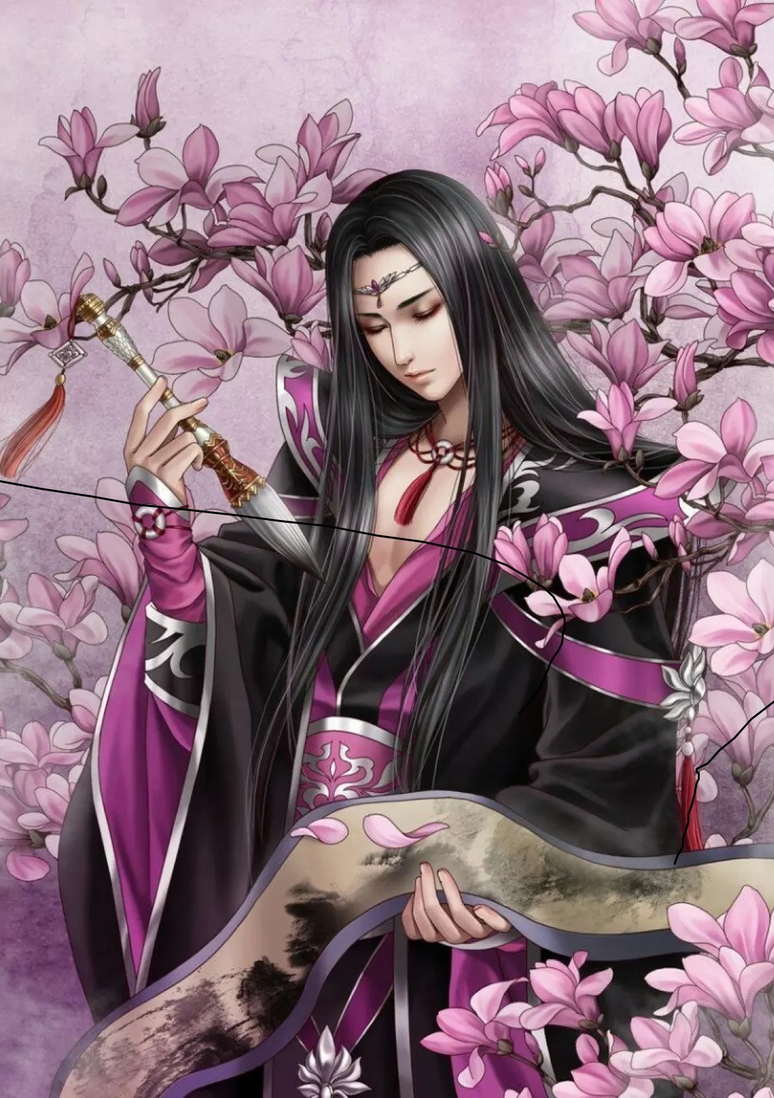 Pictură mozaic cu diamante  MagicArt: Premium - Prinț japonez, 40 x 50 cm, cu mărgele rotunde + AB