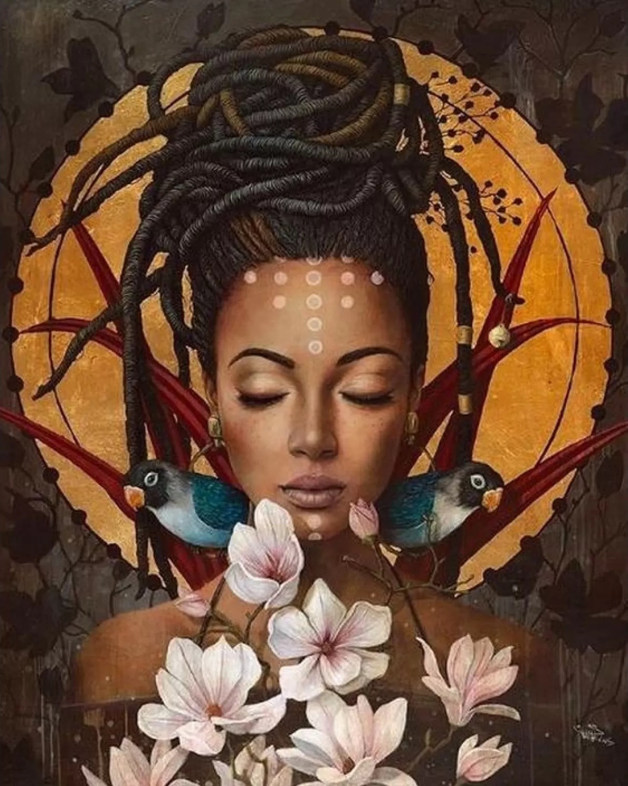 Pictură mozaic cu diamante  MagicArt: Premium - Regina africană, 40 x 50 cm, cu mărgele rotunde + AB