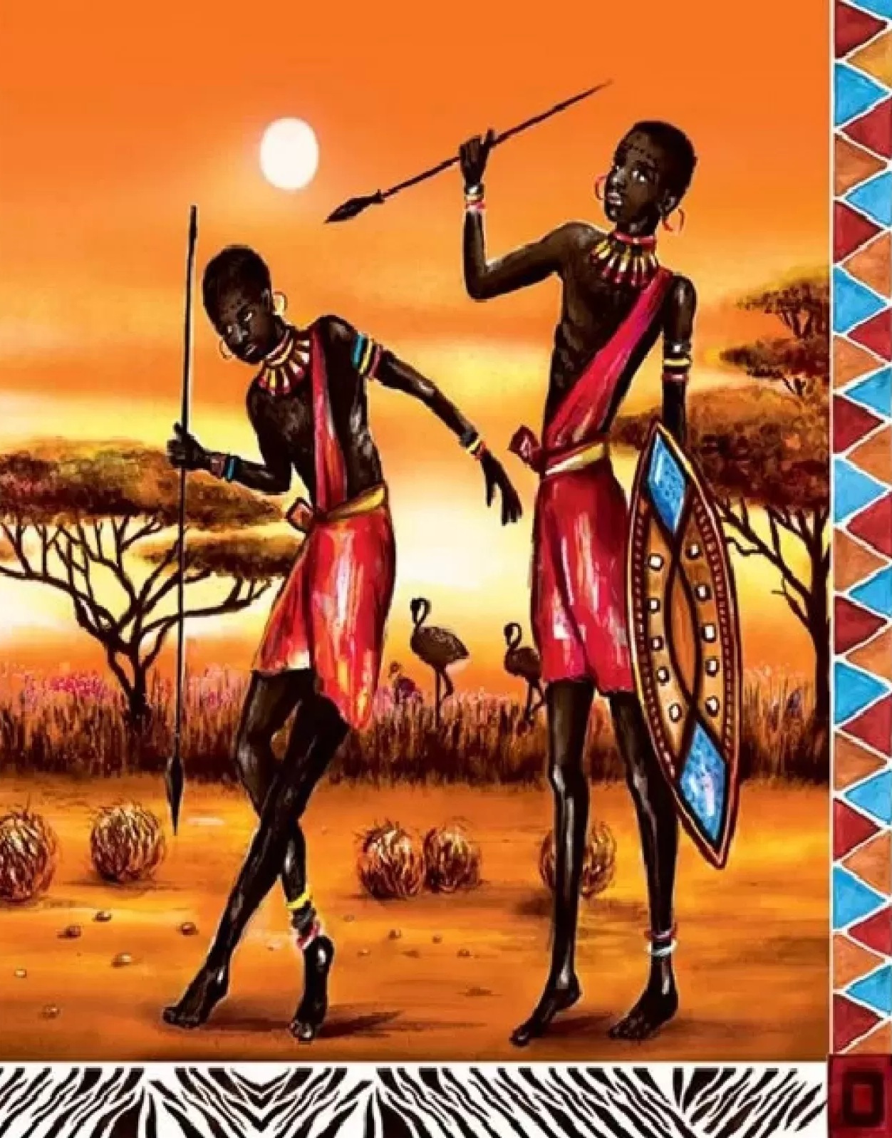 Pictură mozaic cu diamante  MagicArt: Premium - Războinici africani, 30 x 40 cm, cu mărgele rotunde + AB