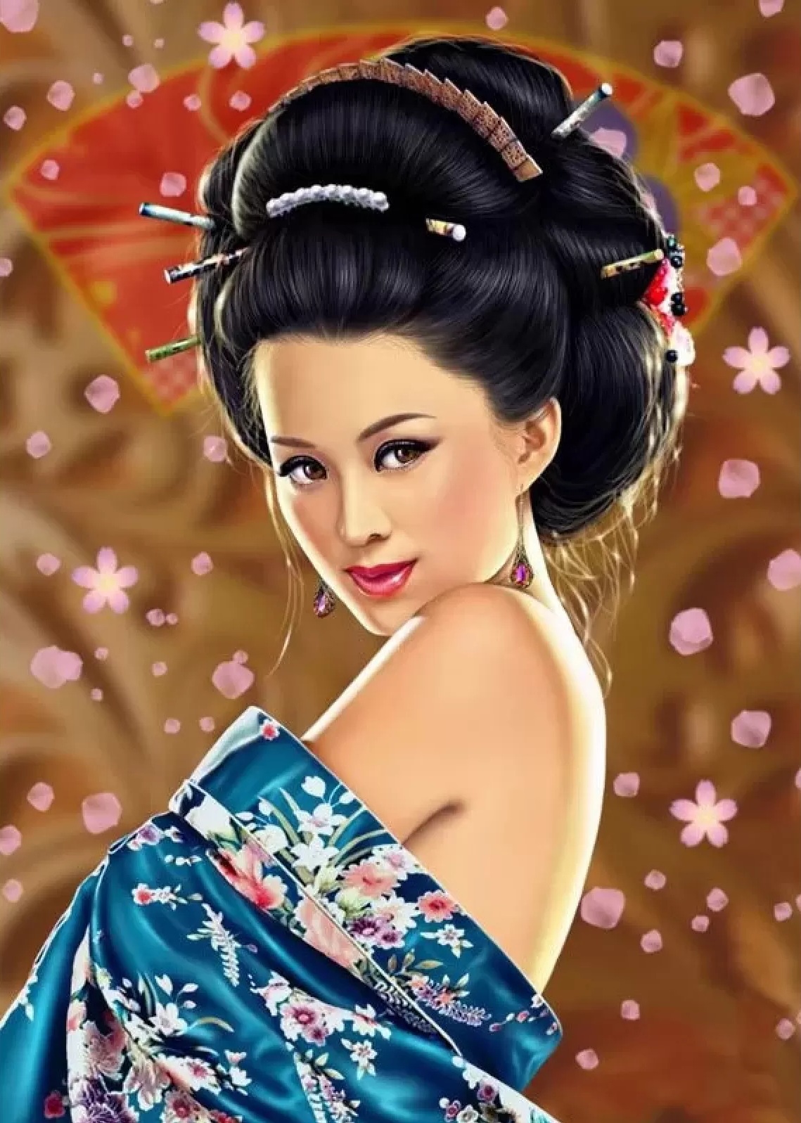 Pictură mozaic cu diamante  MagicArt: Premium -Fată japoneză drăguță, 30 x 40 cm, cu mărgele rotunde + AB