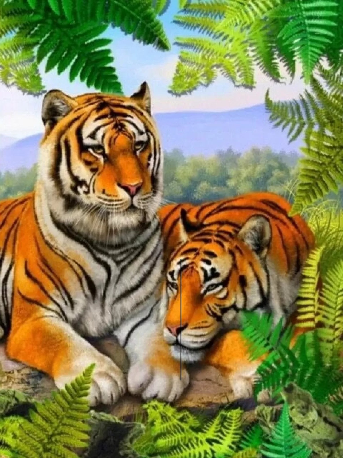 Pictură mozaic cu diamante  MagicArt: Premium - Familia tigrilor, 30 x 40 cm, cu mărgele rotunde + AB