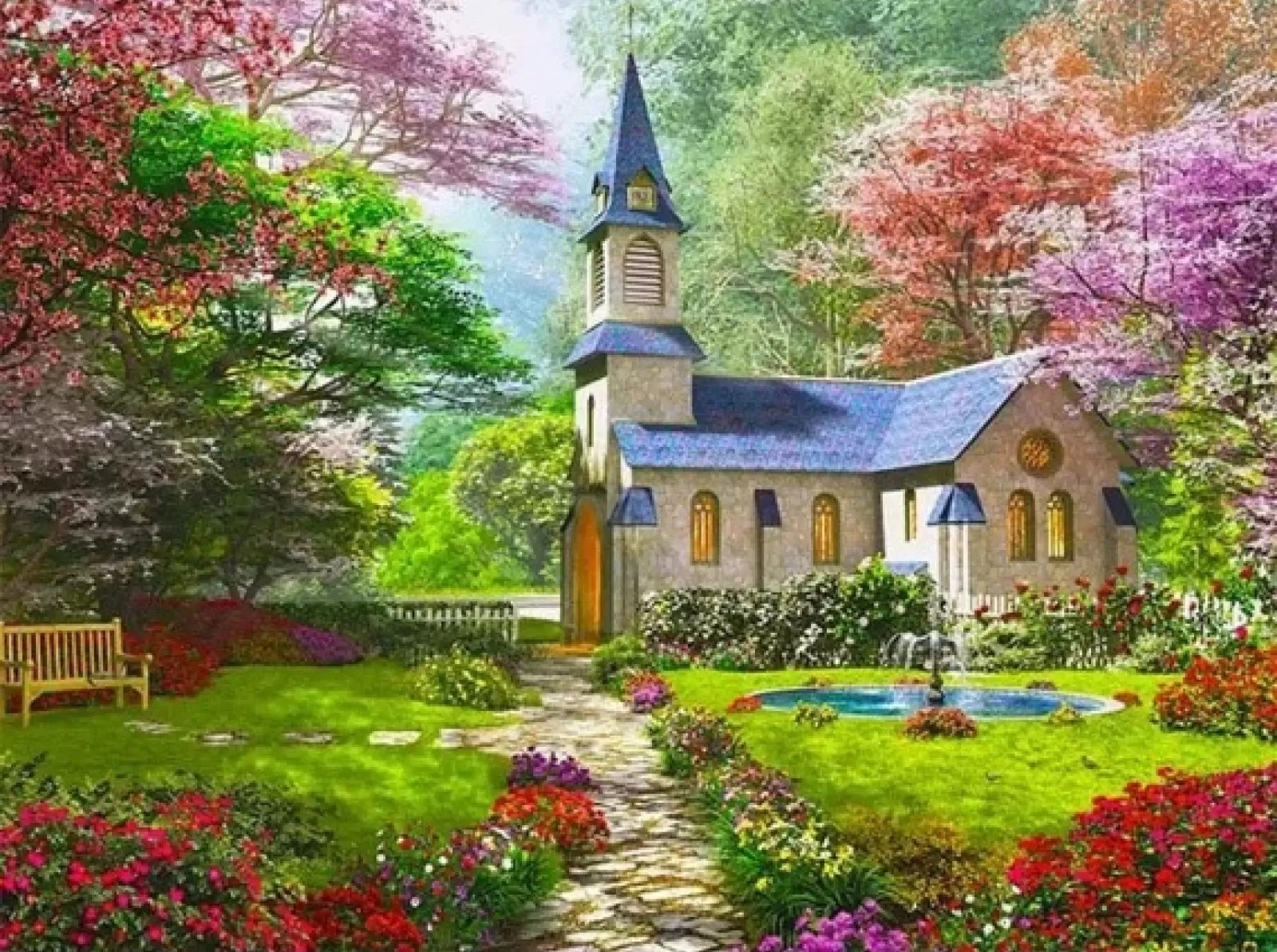 Pictură mozaic cu diamante  MagicArt: Premium - Grădina înflorită, 30 x 40 cm, cu mărgele rotunde + AB
