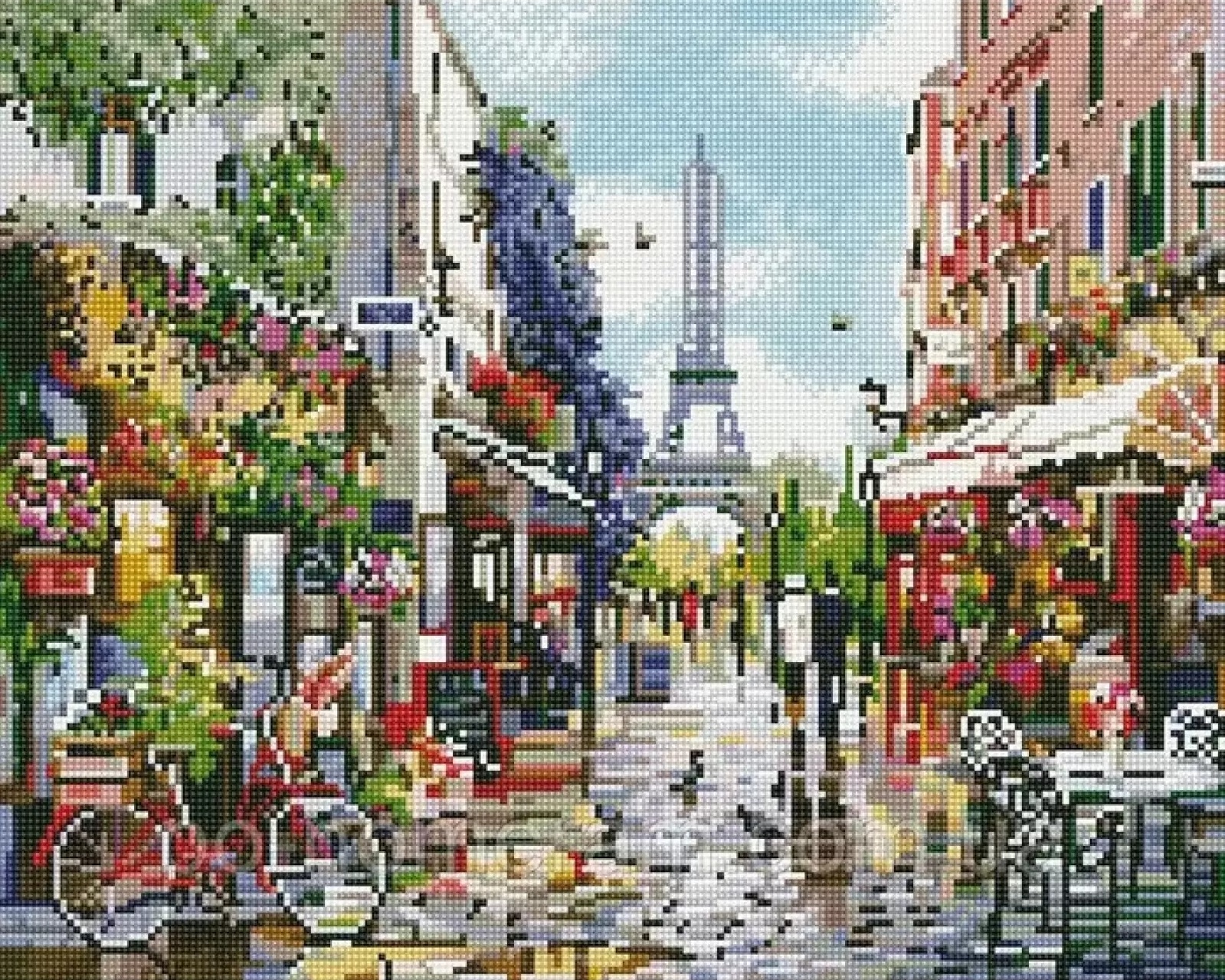 Pictură mozaic cu diamante  MagicArt - Paris de primăvară, 40 x 50 cm, cu mărgele rotunde