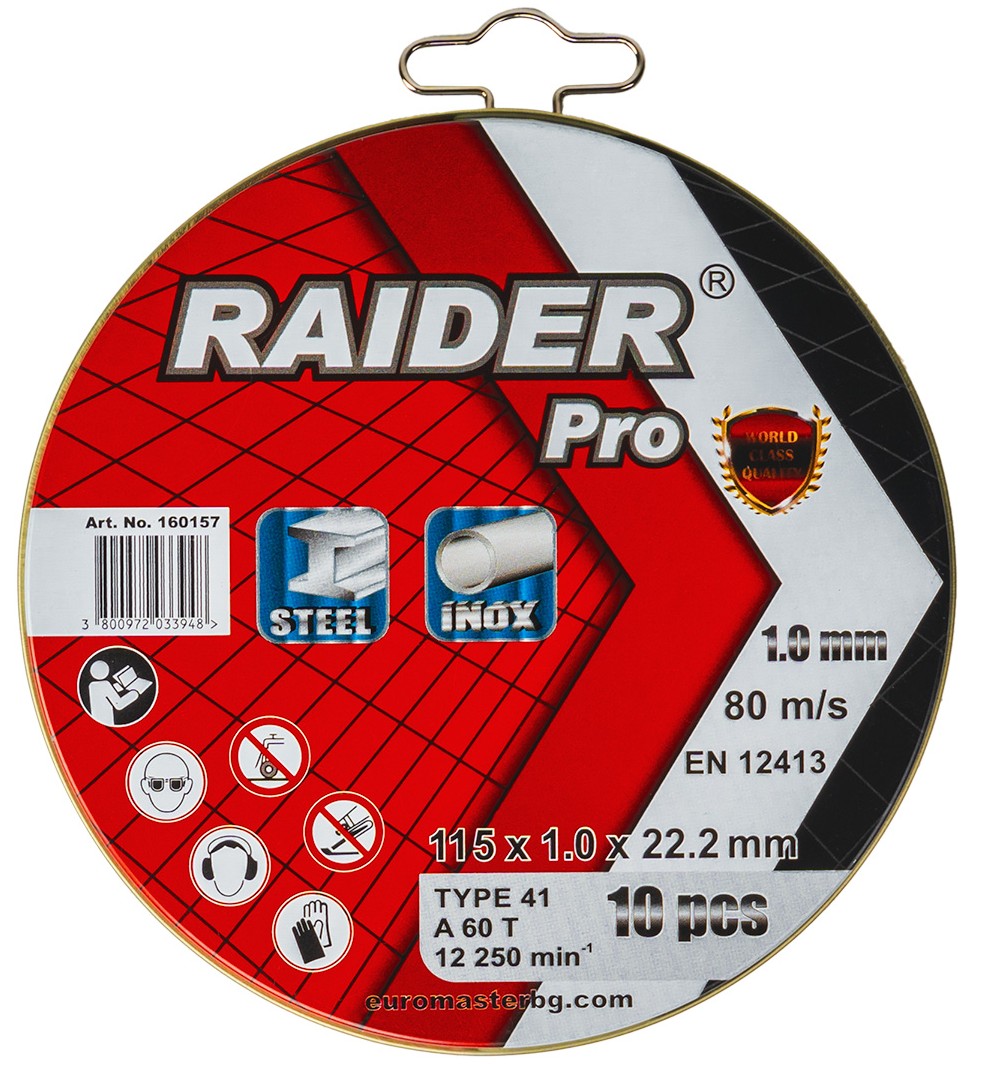 Disc metalic Raider - Pro, A60T Inox, 115 х 22.2 mm, 10 buc