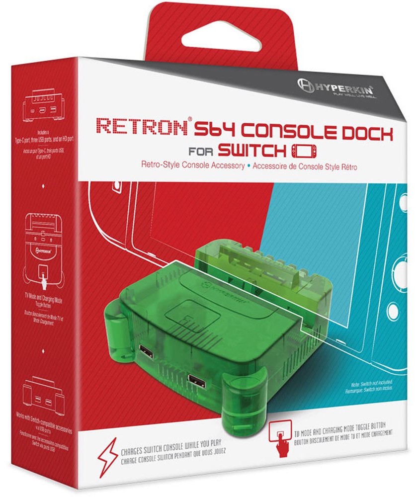 Stație de încărcare cu andocare Hyperkin - RetroN S64 Console Dock, verde (Nintendo Switch)