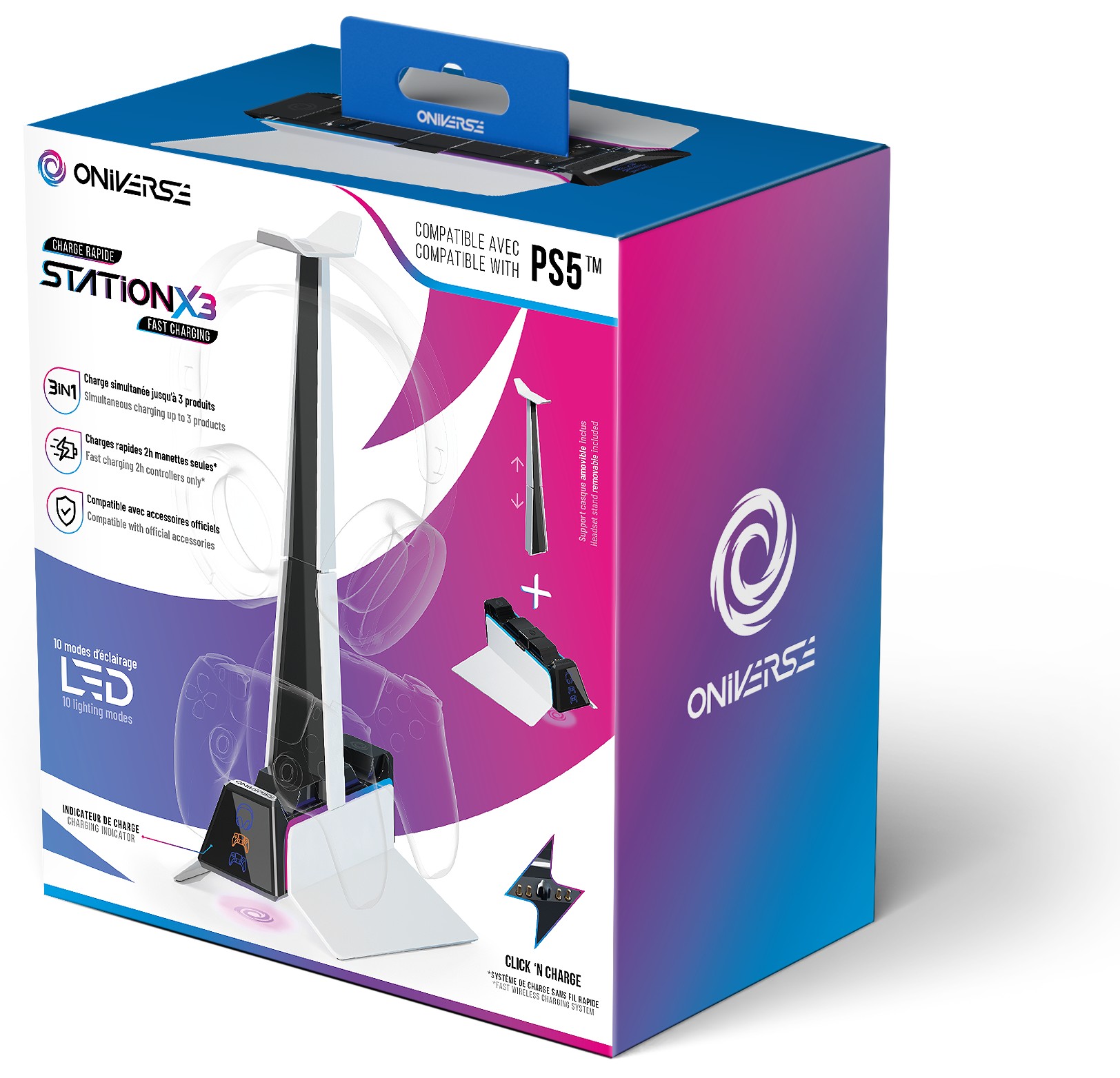 Stație de încărcare cu andocare  Oniverse - Fast Charging Station X3, alb(PS5)