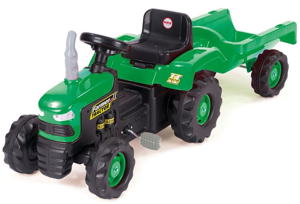 Tractor fara pedale Dolu - Cu remorca, verde