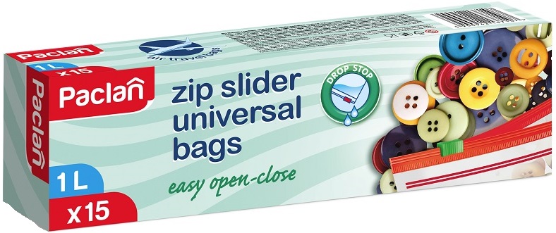 Pungi cu fermoar de uz casnic  Paclan - Zip-slider, 1 l, 15 buc.