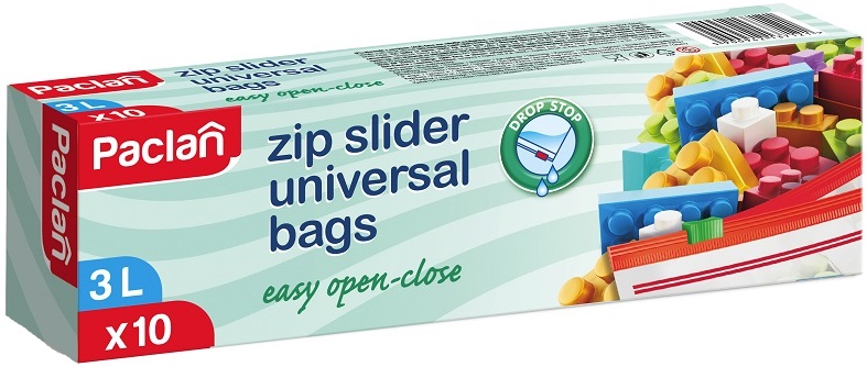 Pungi cu fermoar de uz casnic  Paclan - Zip-slider, 3 l, 10 buc.
