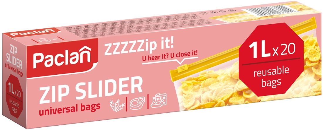 Pungi cu fermoar de uz casnic  Paclan - ZZZZZip-it!, 1 l, 20 buc.