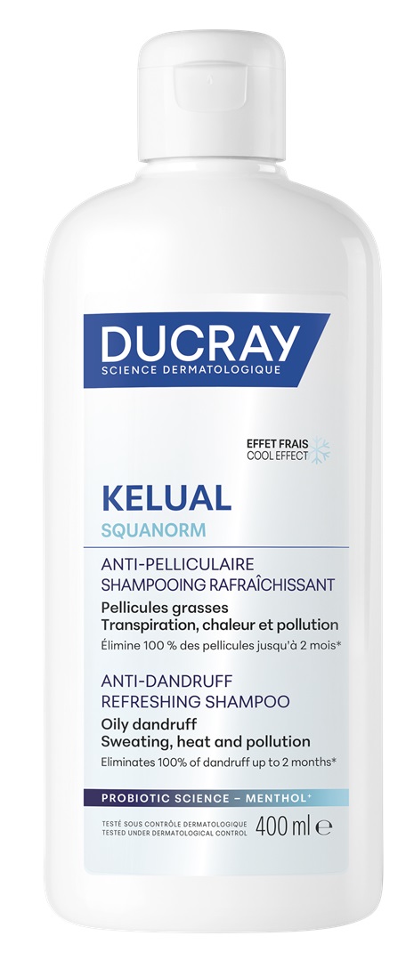 Ducray Kelual Squanorm Șampon răcoritor împotriva mătreții grase, 400 ml