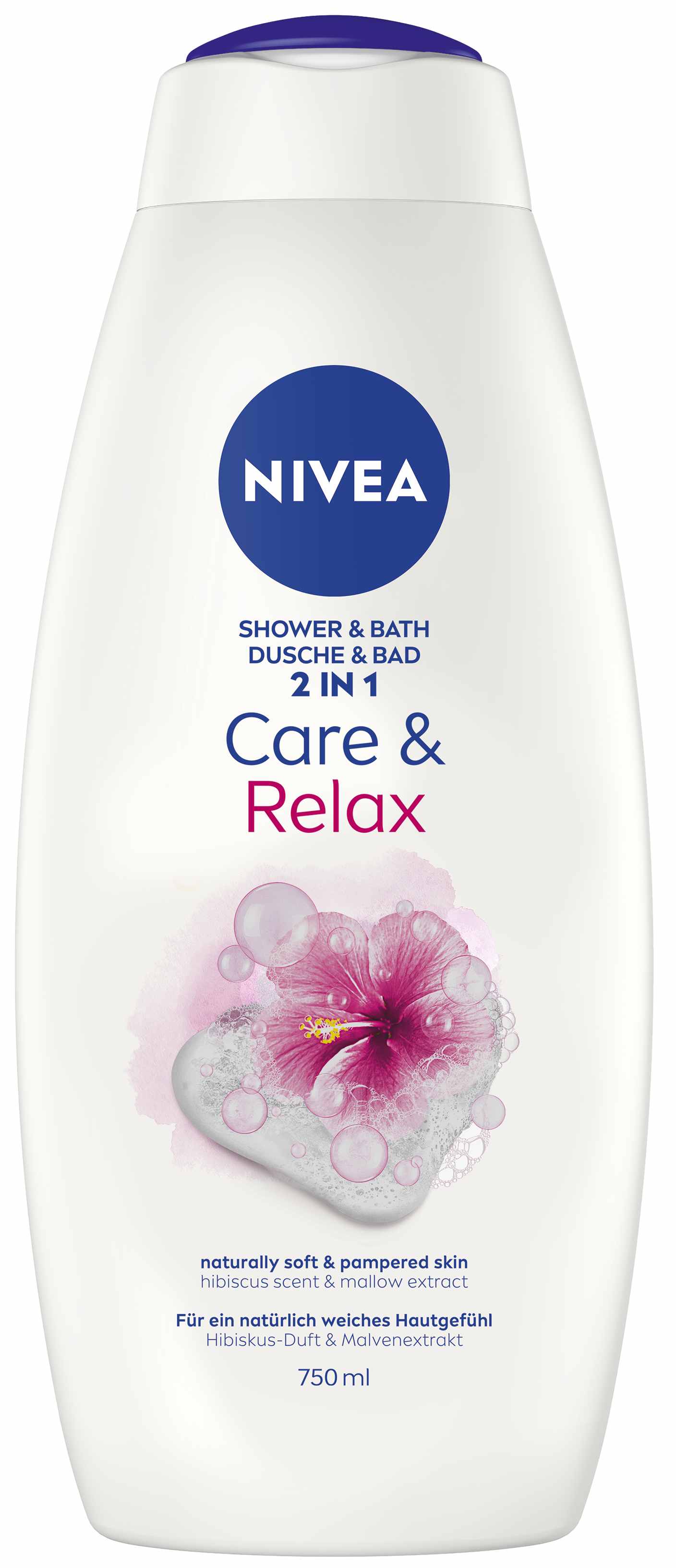 Nivea Gel de duș si spuma de baieCare & Relax,2 in 1, 750 ml