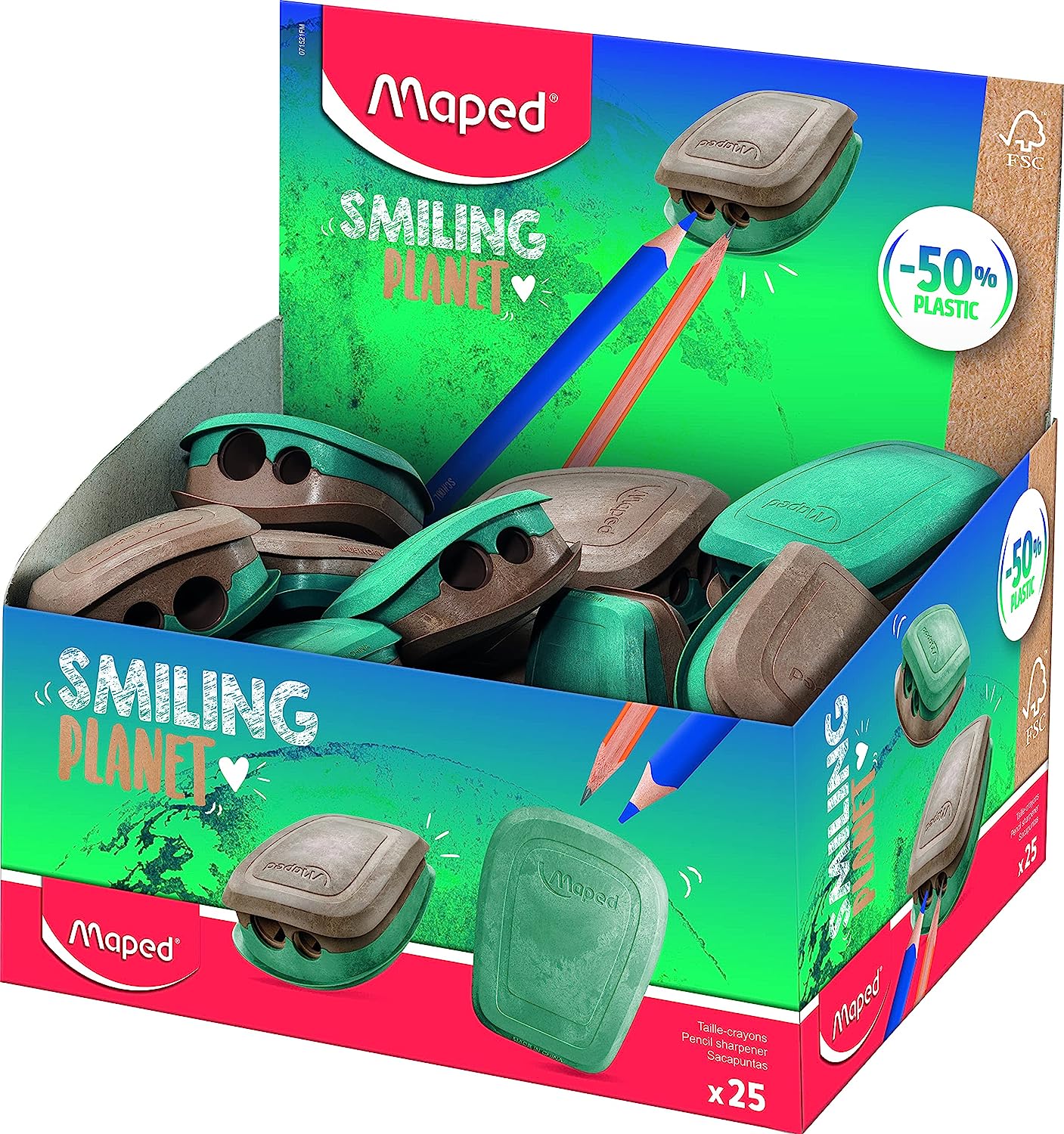 Ascuțitoare dublă pentru creioane Maped - Smiling Planet, sortiment