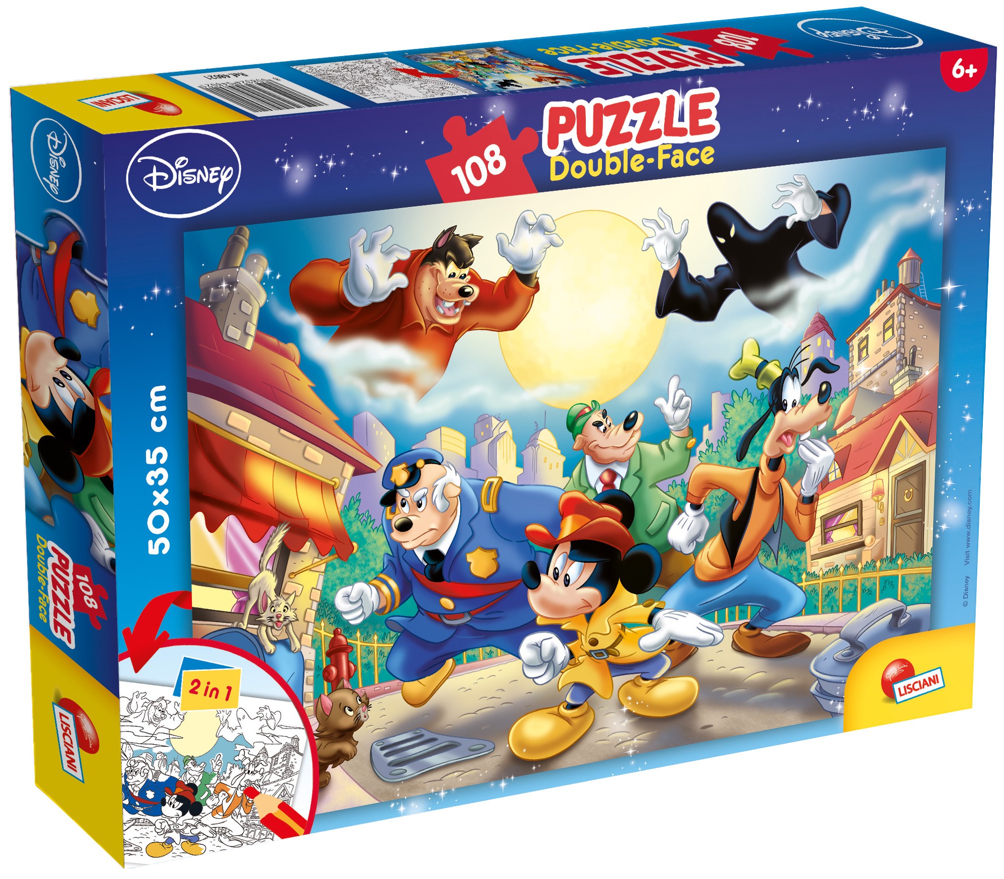 Puzzle cu două fețe  Lisciani pentru colorat  108 piese- Detectivul Mickey Mouse