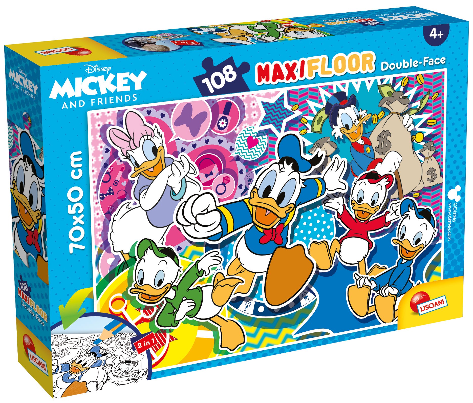 Puzzle cu două fețe Lisciani pentru colorat 108 piese-Donald Duck