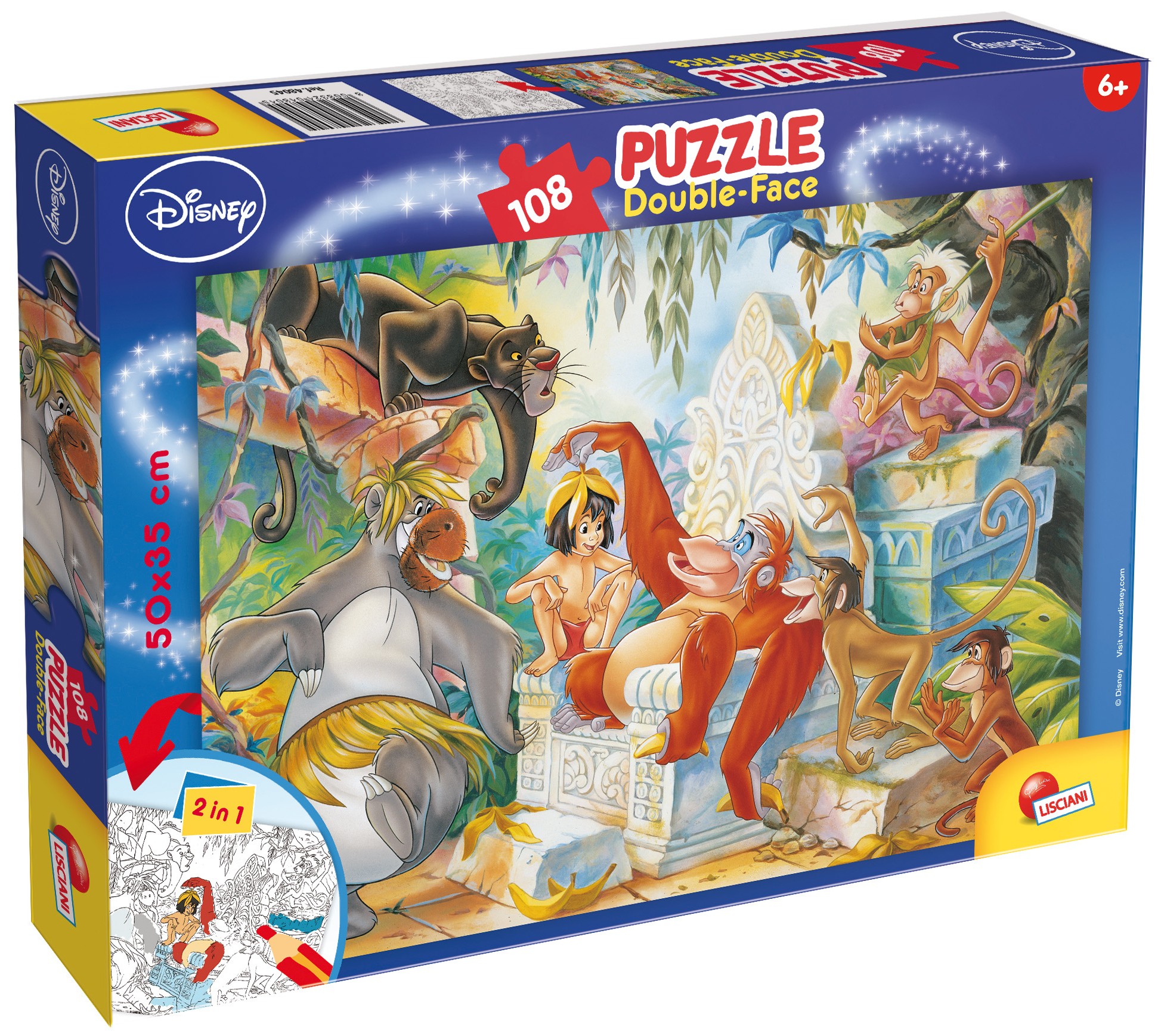 Puzzle cu două fețe  Lisciani pentru colorat  108 piese- Cartea junglei