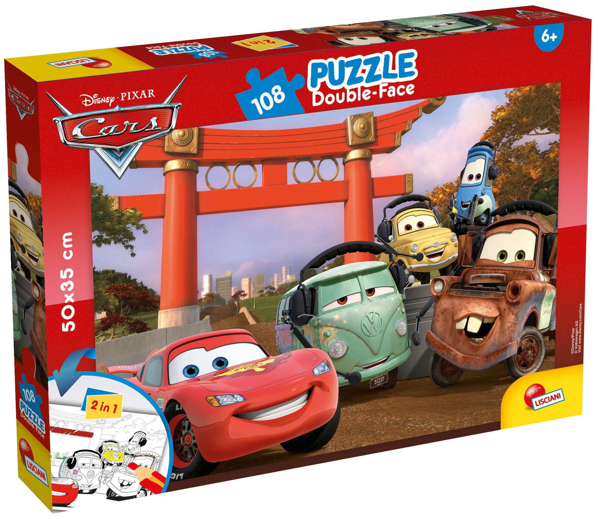 Puzzle cu două fețe Lisciani pentru colorarea a 108 piese - Mașini
