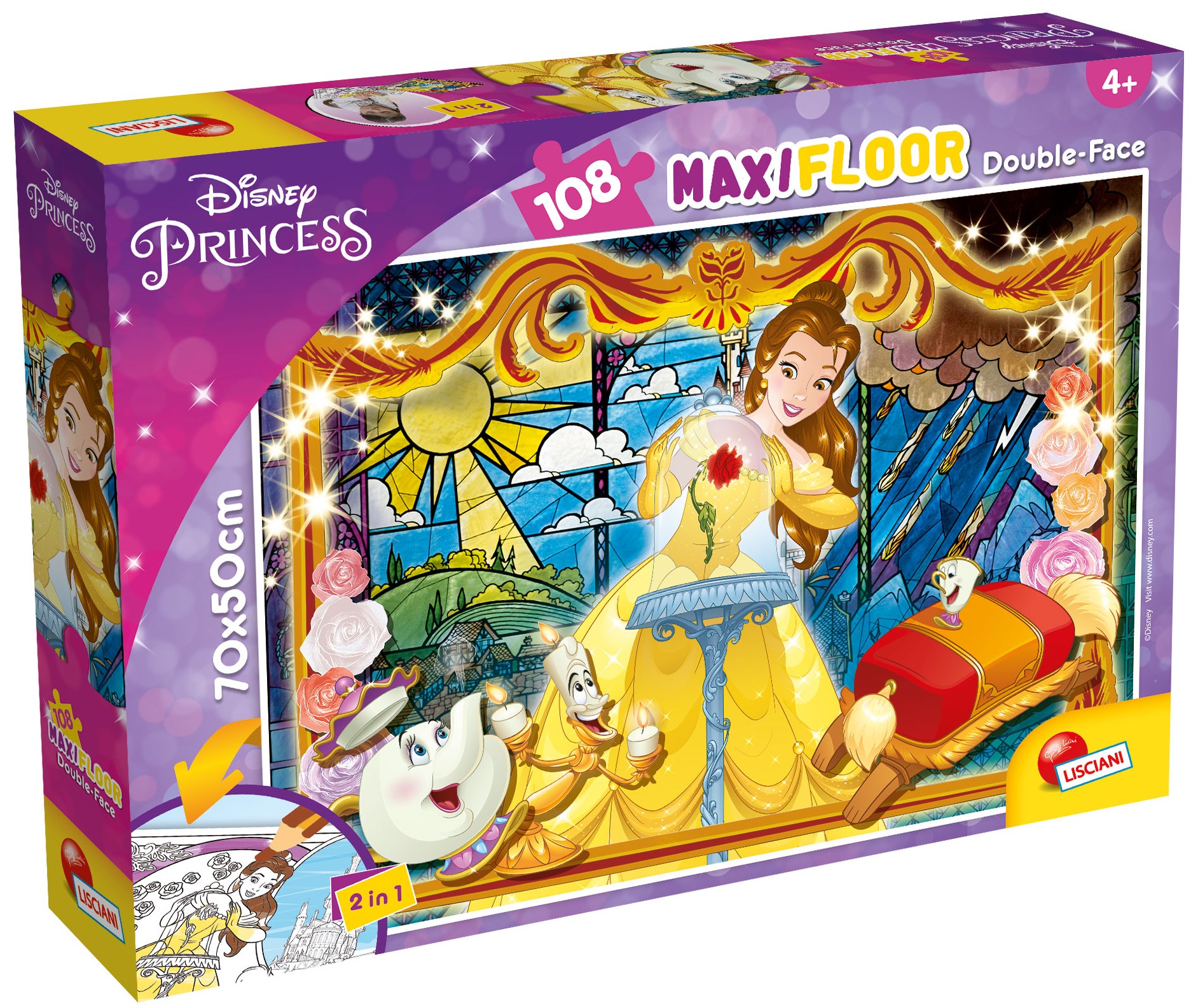 Puzzle cu două fețe  Lisciani pentru colorat  108 piese- Frumoasa şi Bestia