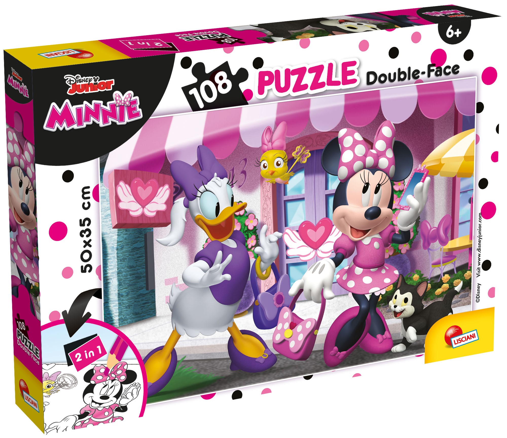 Puzzle cu două fețe Lisciani de colorat din 108 piese - Minnie Mouse