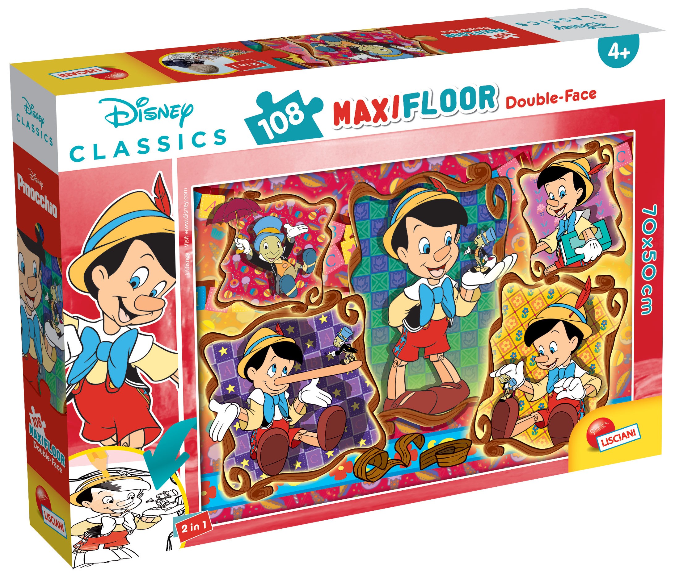Puzzle cu două fețe Lisciani pentru colorat 108 piese- Pinocchio