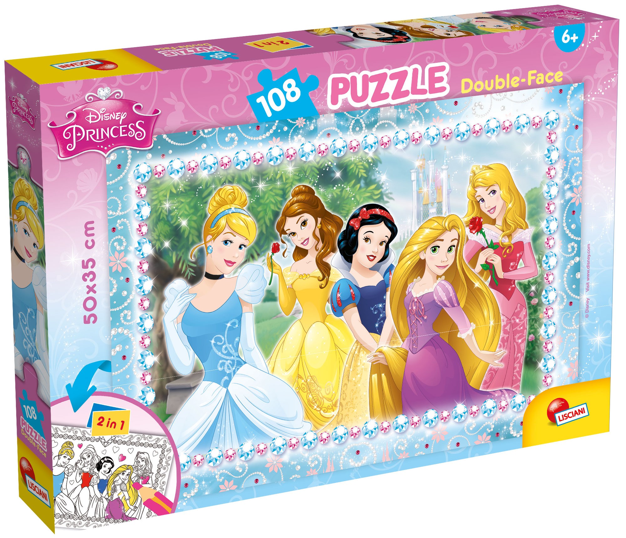 Puzzle cu două fețe  Lisciani pentru colorarea a 108 piese - Prințese