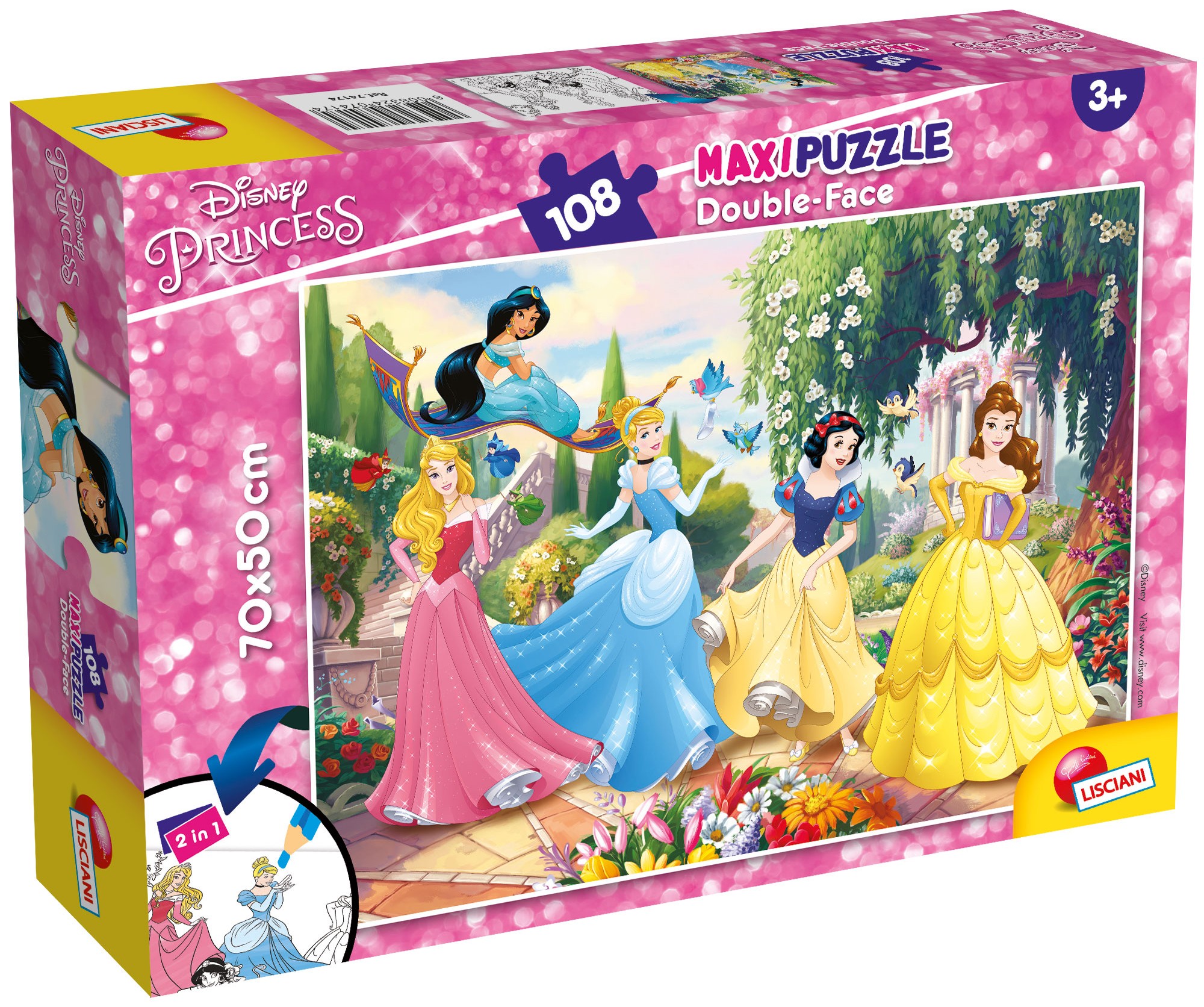 Puzzle cu două fețe  Lisciani pentru colorat  108 piese- Prințese pentru totdeauna
