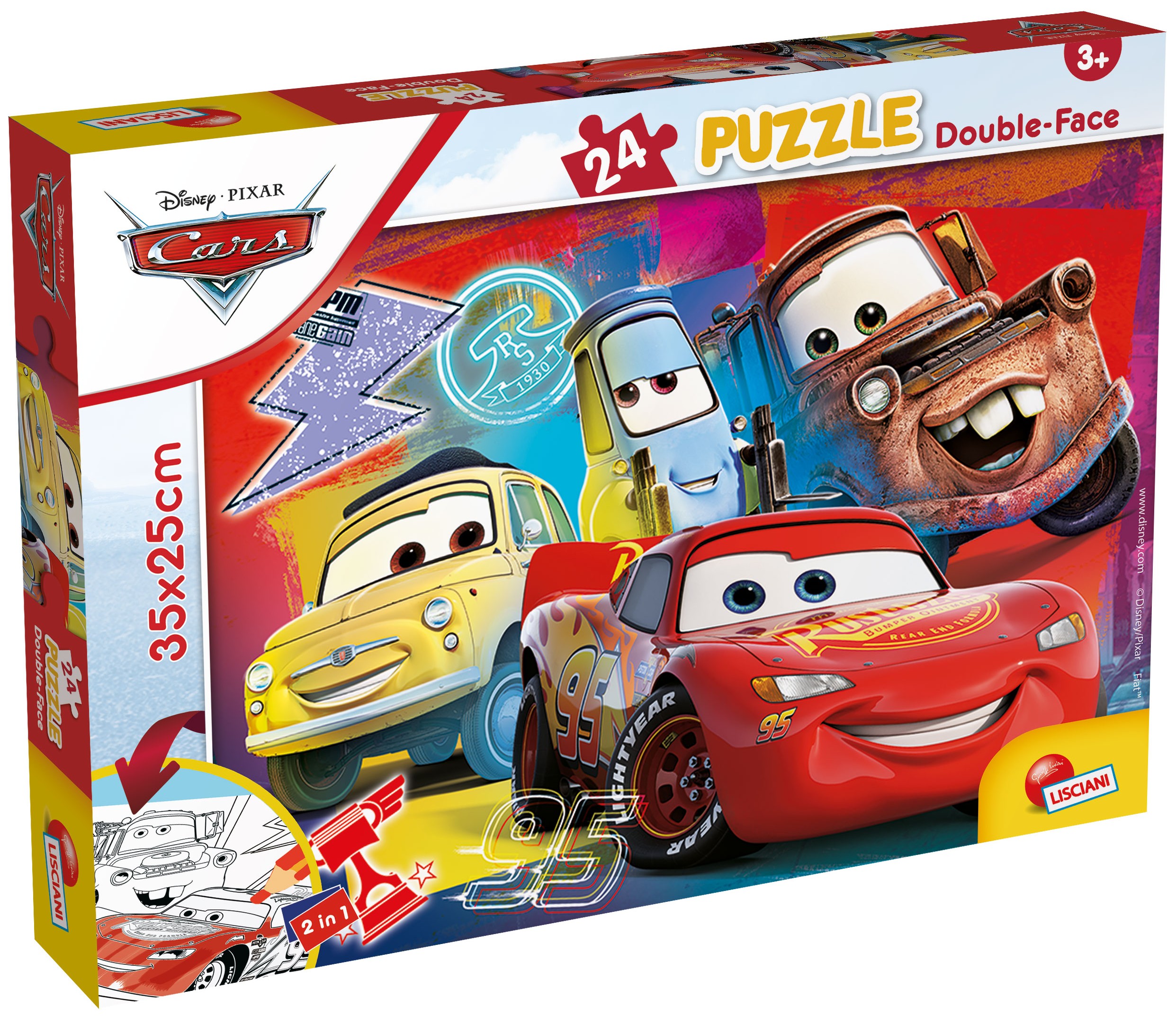 Puzzle cu două fețe Lisciani de colorat din 24 piese - Mașinile