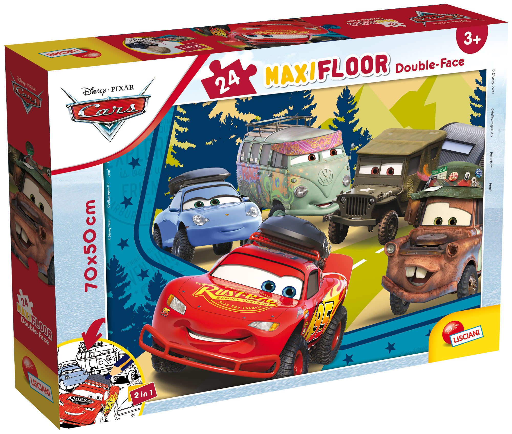 Puzzle cu două fețe Lisciani de colorat din 24 piese - Mașinile