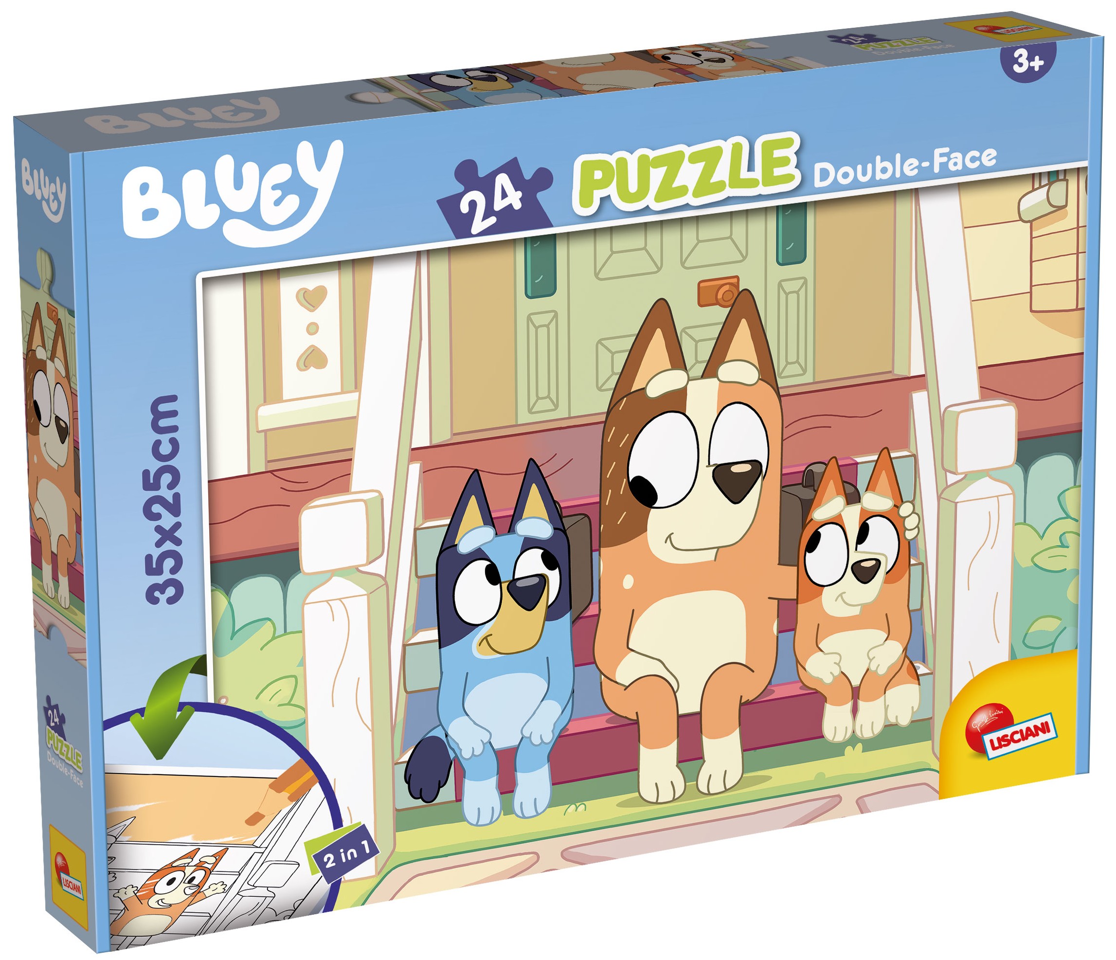 Puzzle cu două fețe Lisciani de colorat din 24 piese - Familia lui Bluey