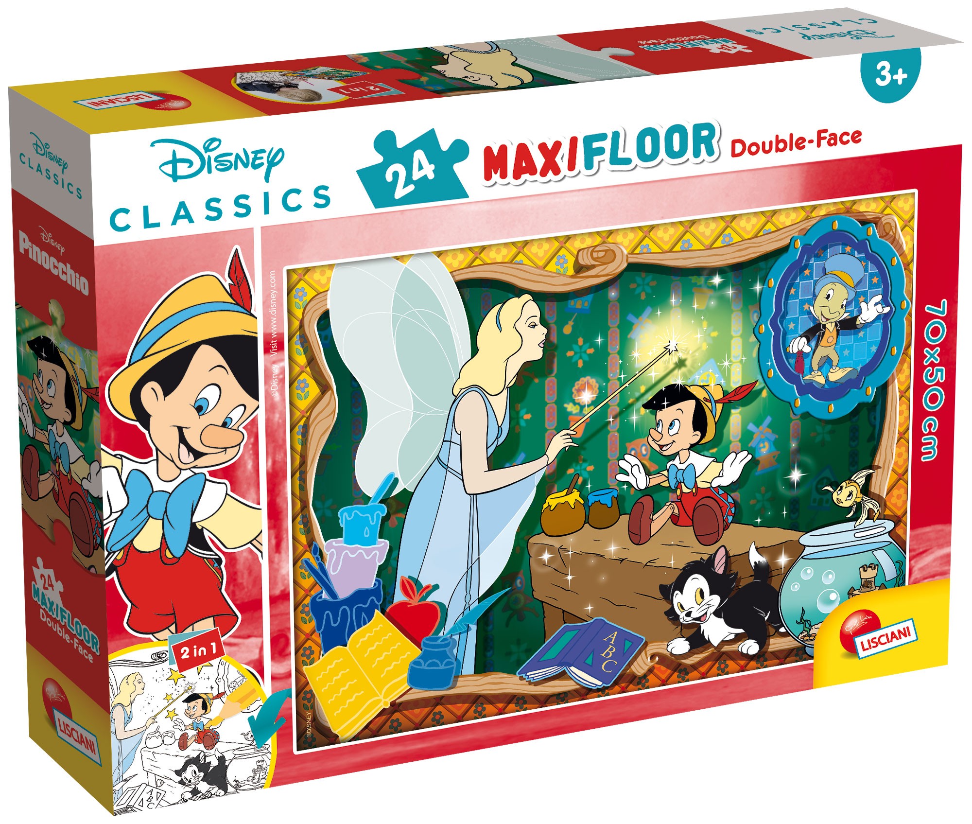 Puzzle cu două fețe Lisciani de colorat din 24 piese - Pinocchio