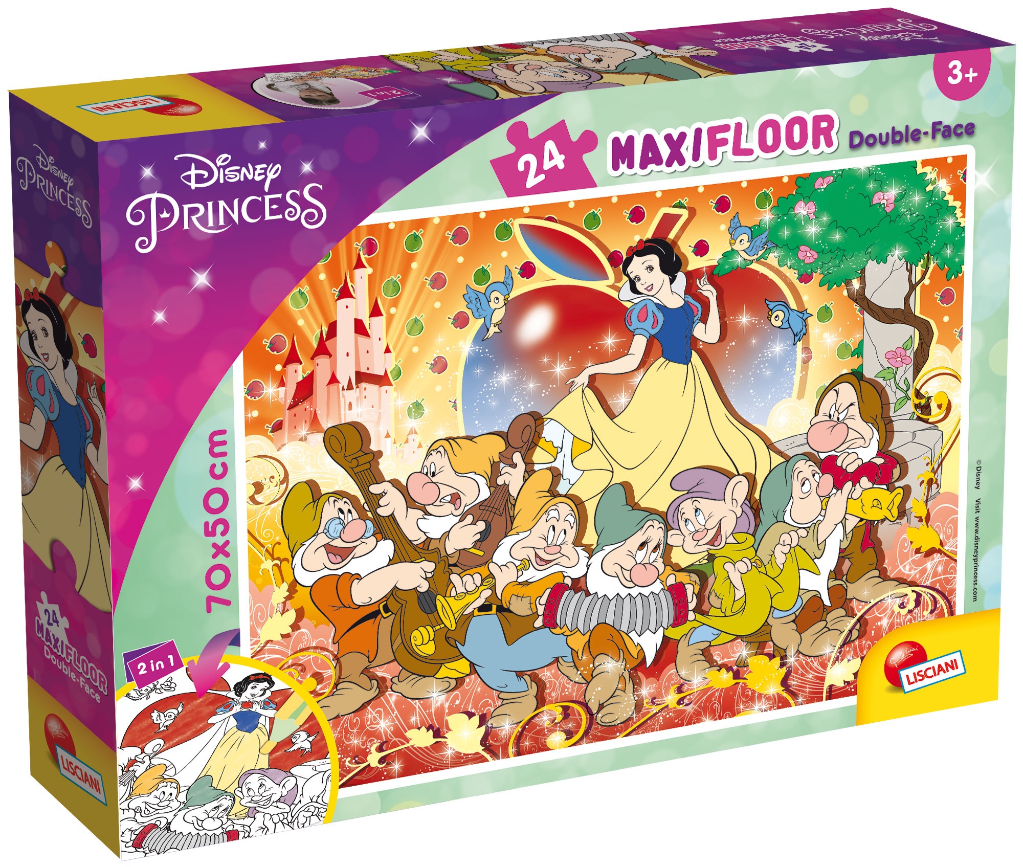Puzzle cu două fețe Lisciani de colorat din 24 piese - Albă ca Zăpada