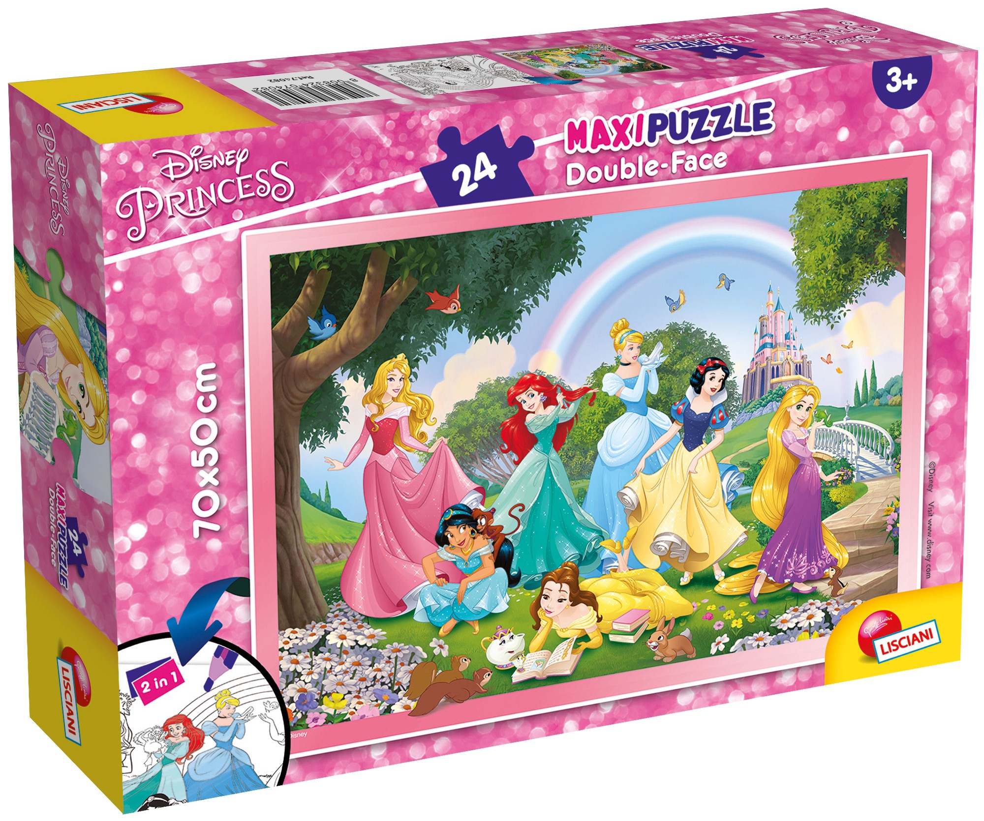 Puzzle cu două fețe Lisciani de colorat din 24 piese - Lumea curcubeului