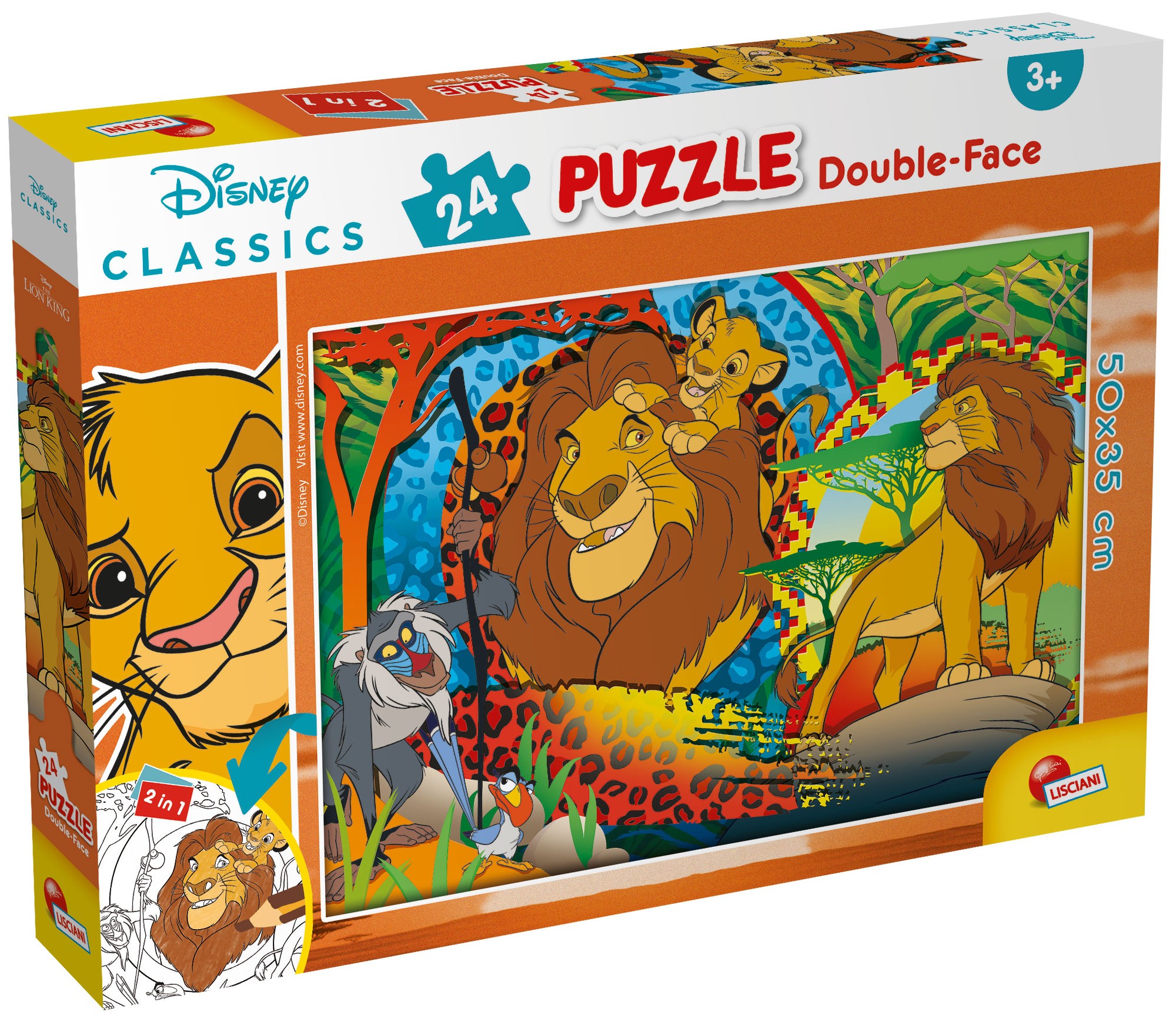 Puzzle cu două fețe Lisciani de colorat din 24 piese - Regele Leu