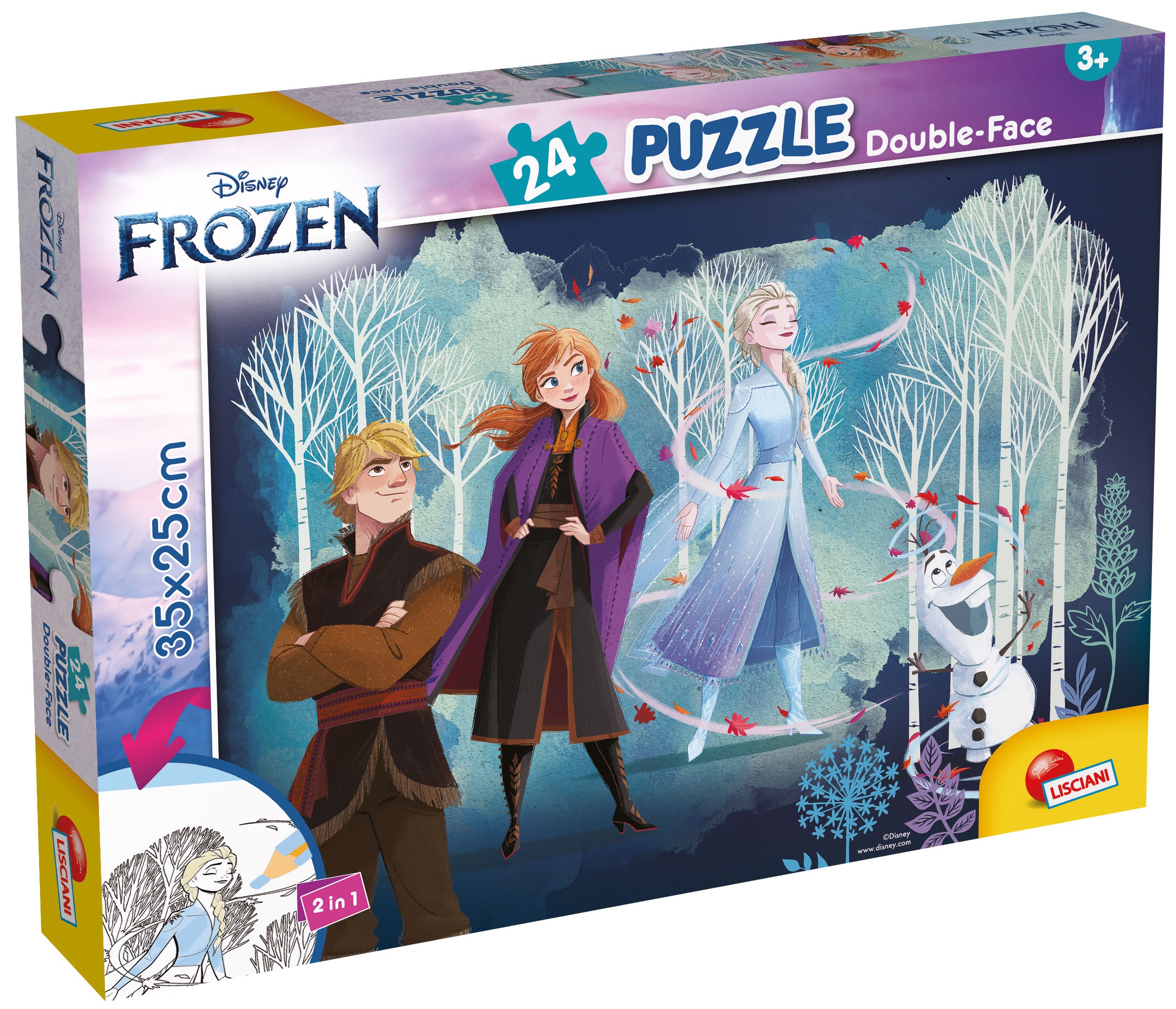 Puzzle cu două fețe Lisciani de colorat din 24 piese - Frozen