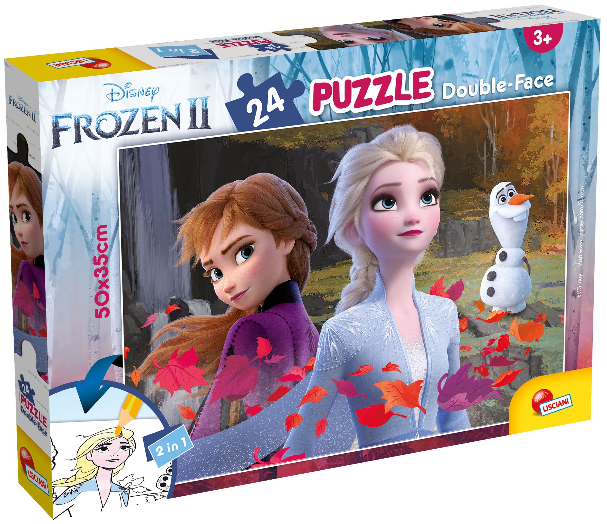 Puzzle cu două fețe Lisciani de colorat din 24 piese - Regatul Înghețat 2