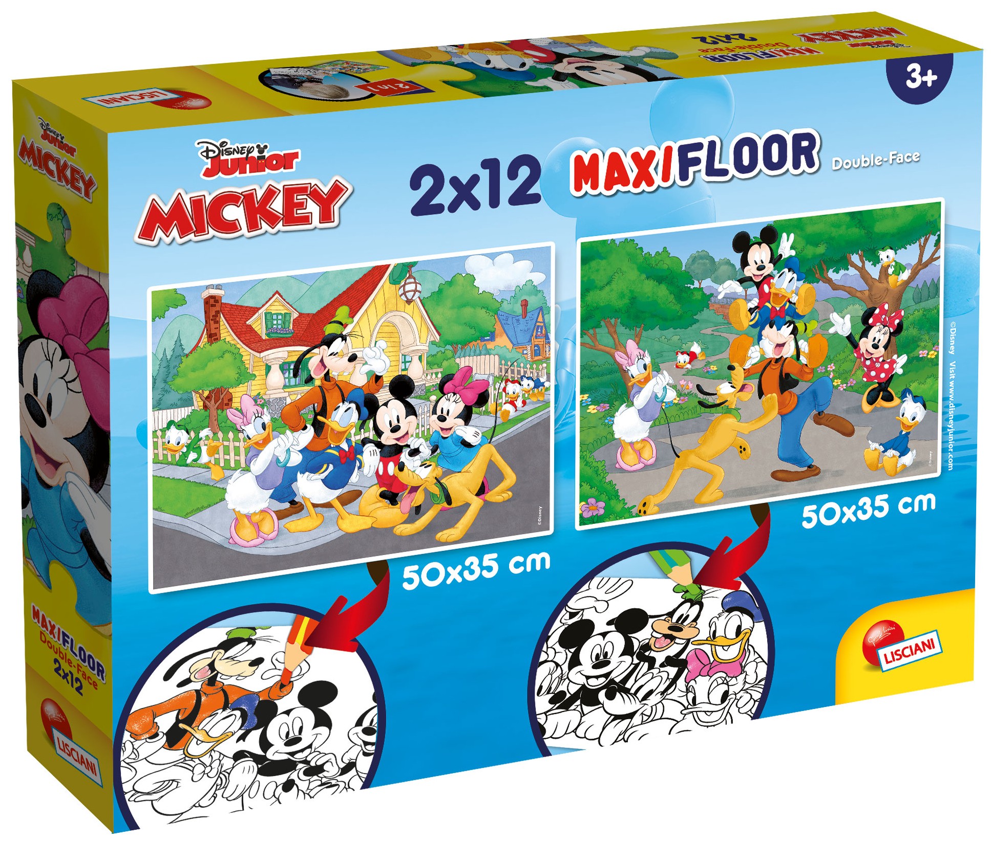 Puzzle cu două fețe  Lisciani pentru colorat  2 х 12 piese- Mickey Mouse