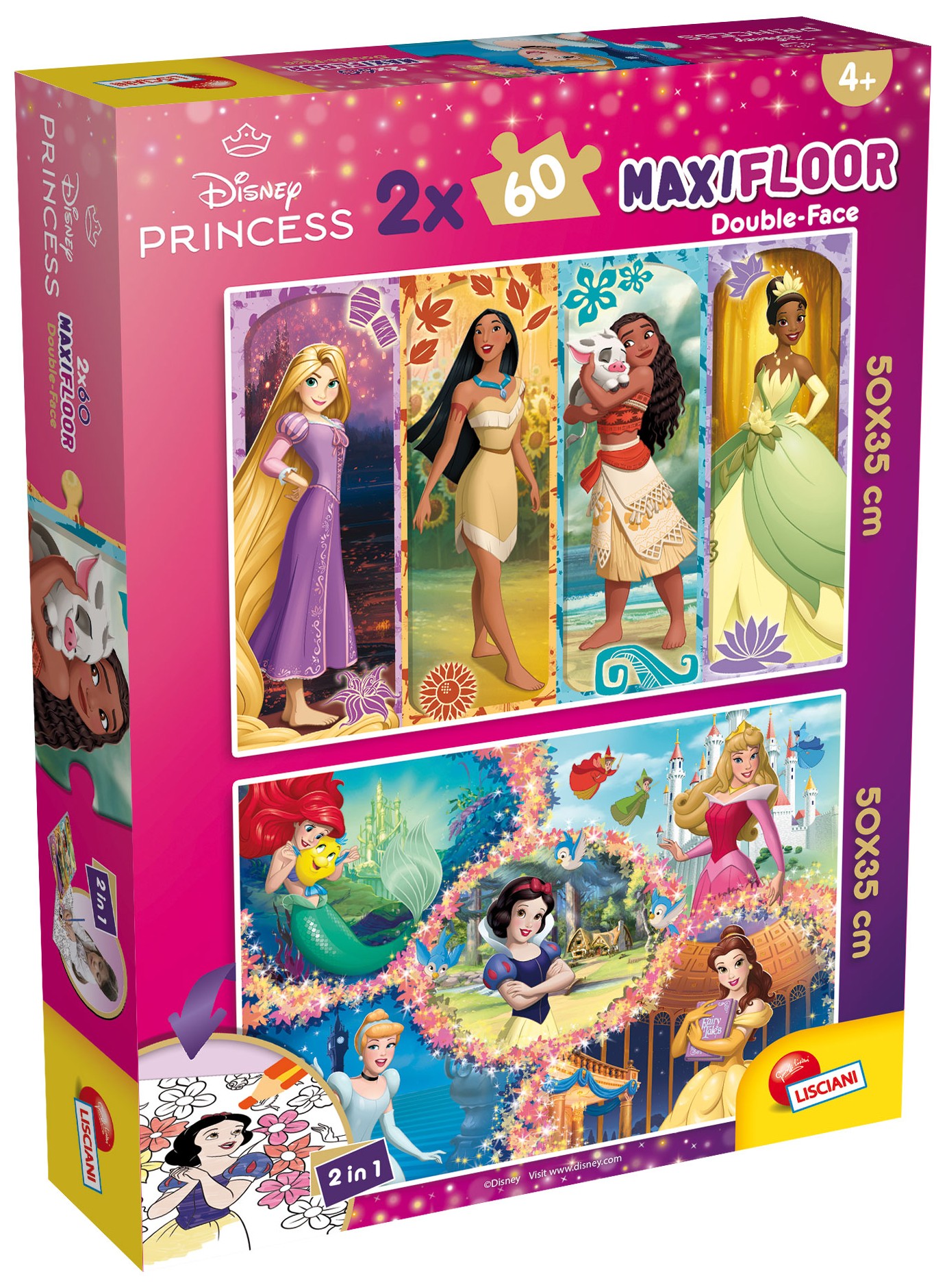 Puzzle cu două fețe Lisciani pentru colorat 2 х 60 piese- Prințese