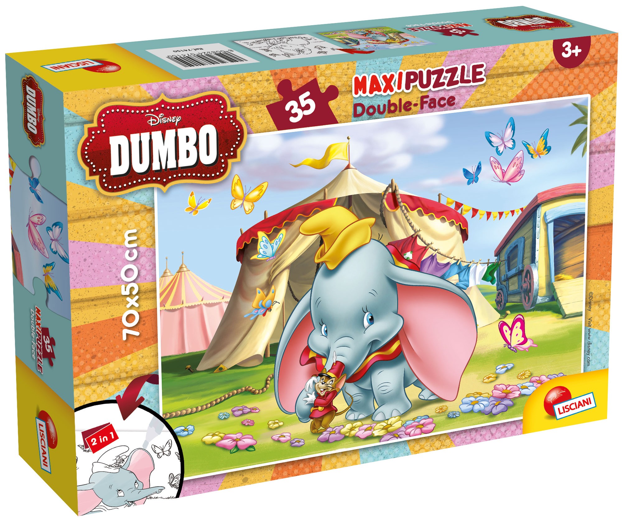 Puzzle cu două fețe Lisciani pentru colorare 35 piese - Dumbo