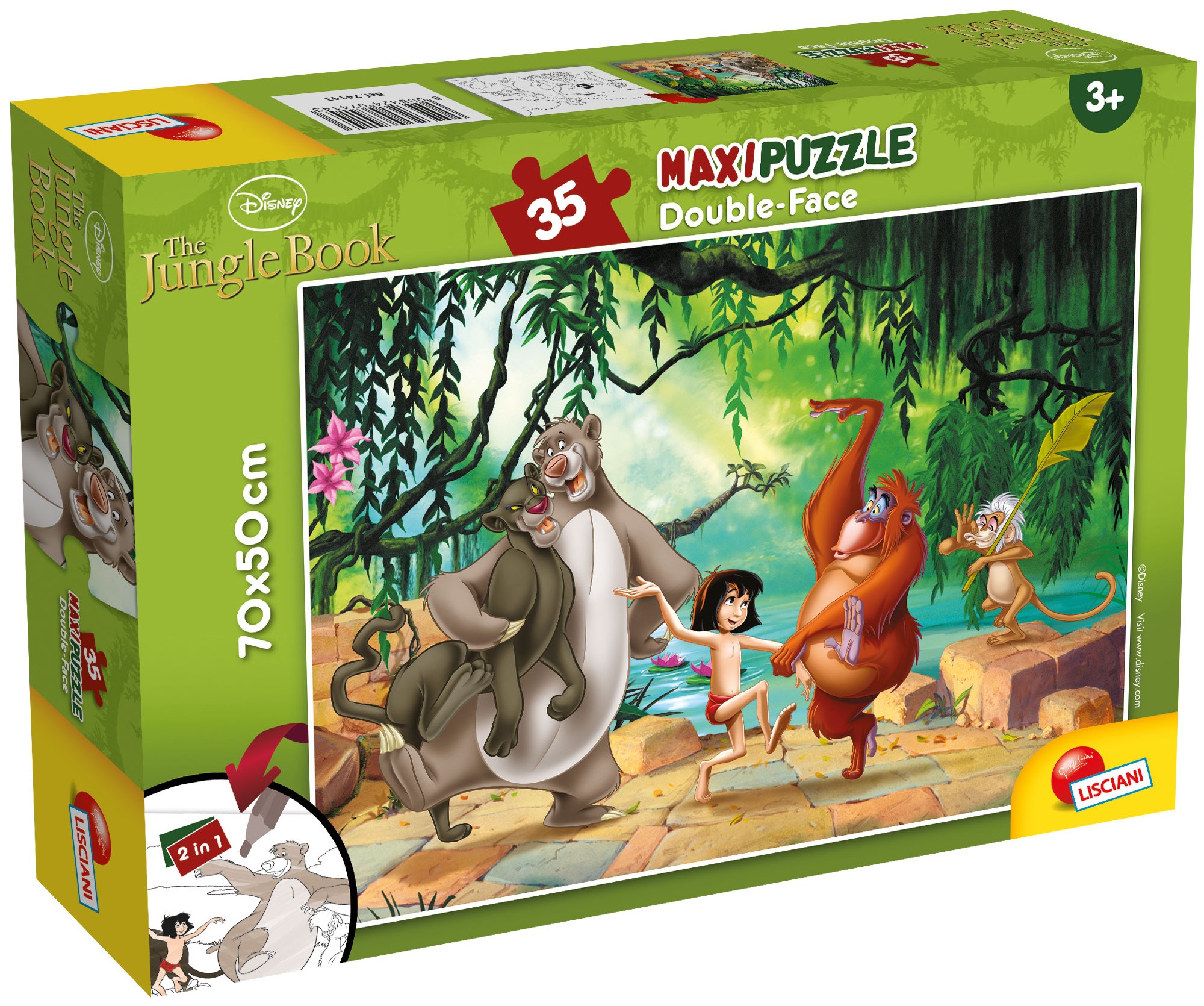 Puzzle cu două fețe Lisciani pentru colorare 35 piese - Cartea junglei