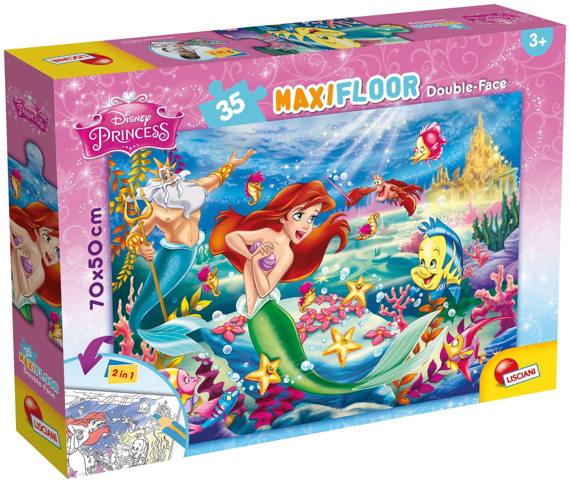 Puzzle cu două fețe Lisciani pentru colorare 35 piese - Mica Sirenă