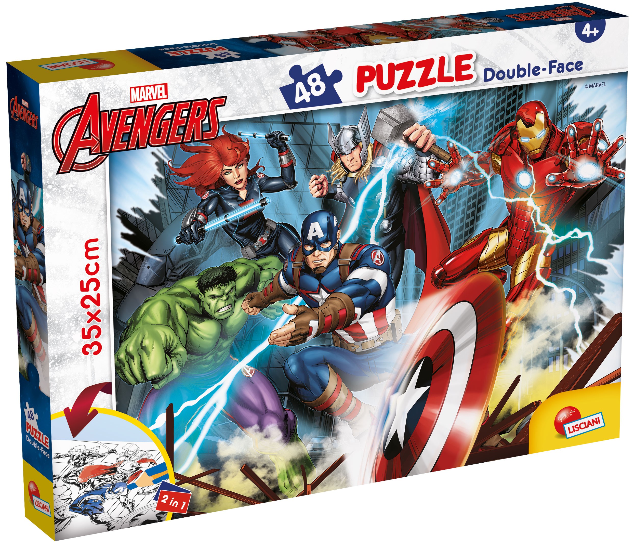 Puzzle cu două fețe Lisciani de colorat din 48 piese - The Avengers