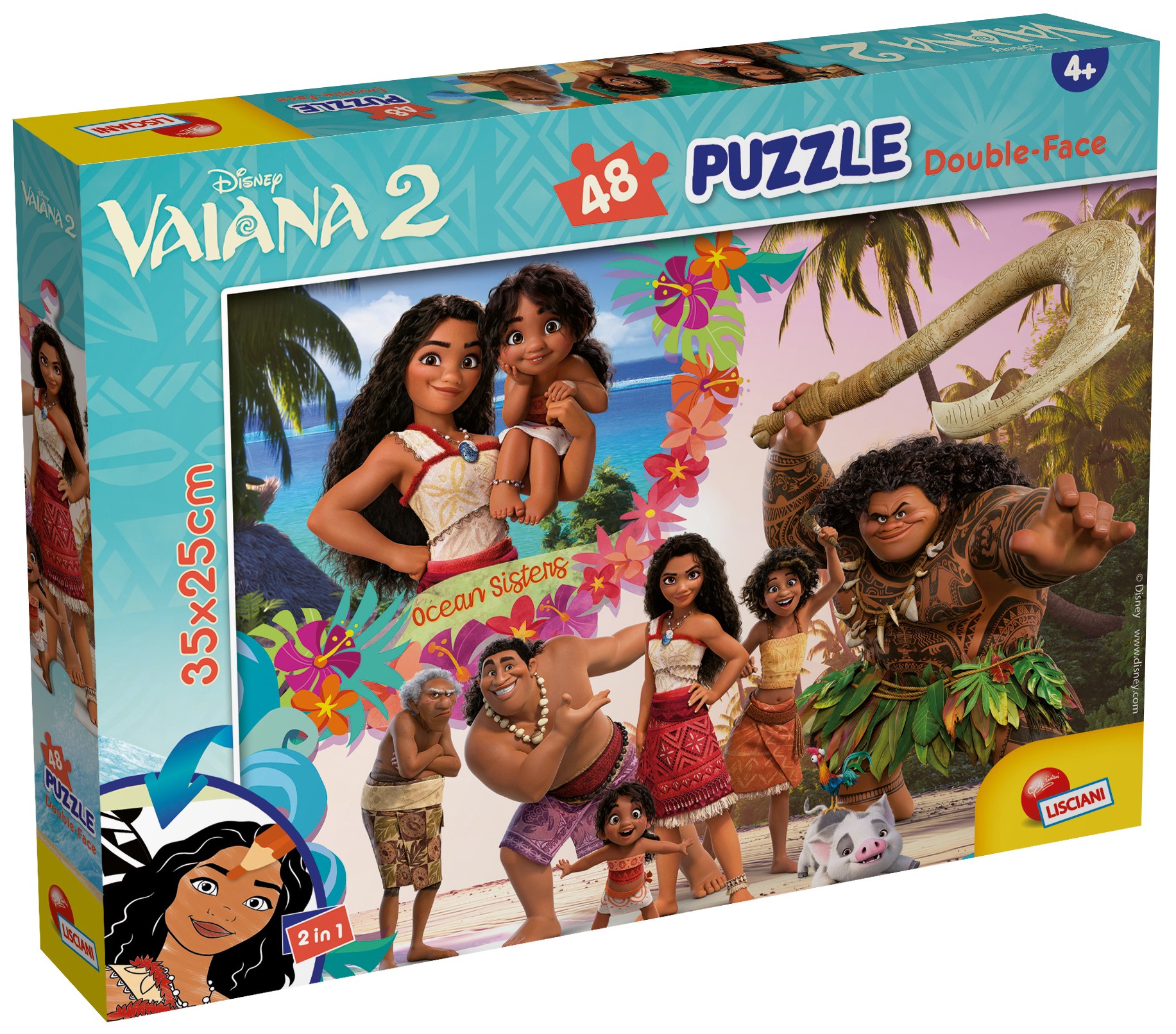 Puzzle cu două fețe Lisciani de colorat din 48 piese -  Vaiana 2