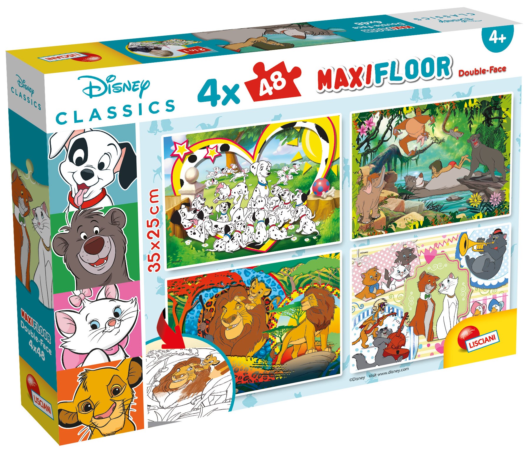 Puzzle cu două fețe Lisciani pentru colorat 4 х 48 piese- Clasici